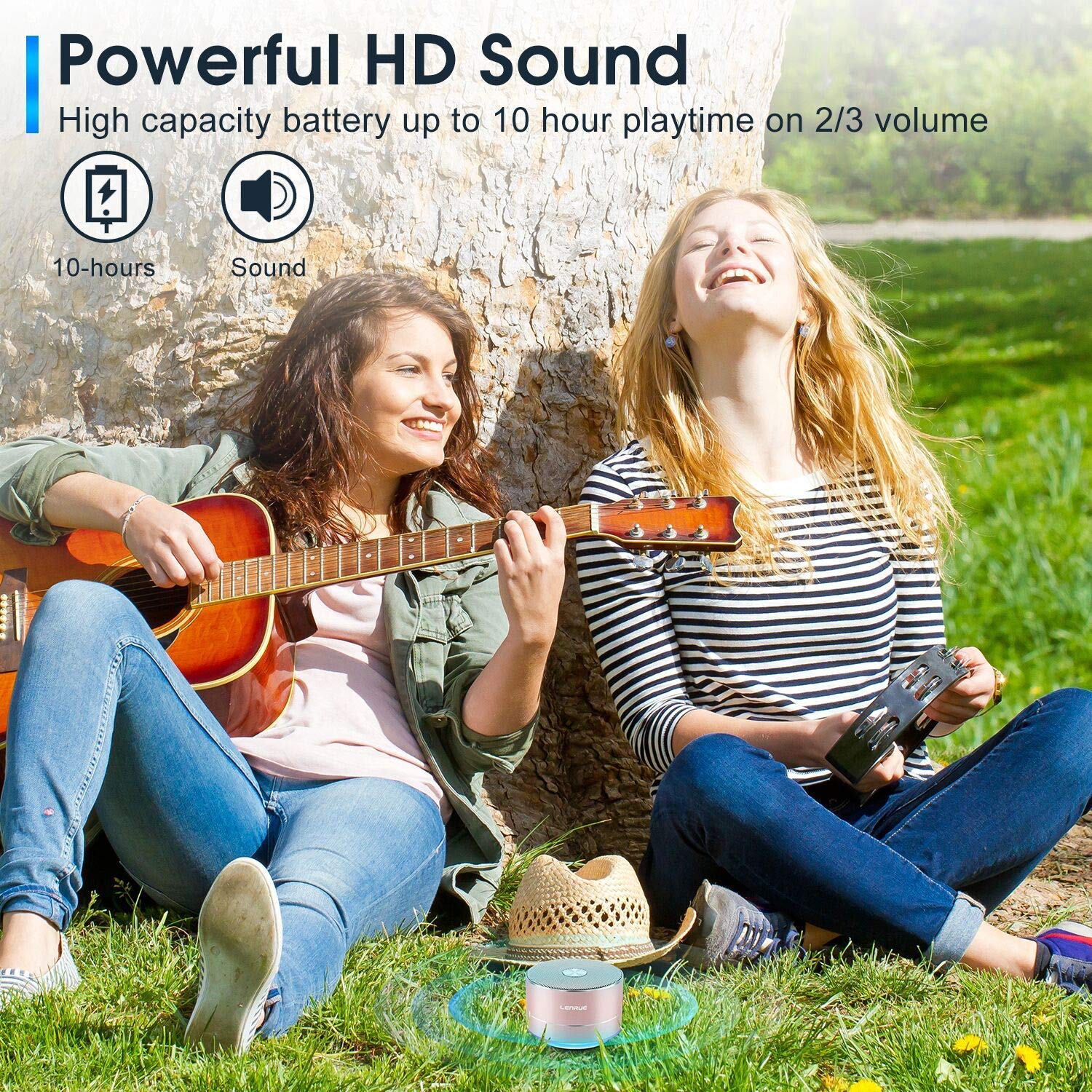 A2 LENRUE Portable Wireless Bluetooth Speaker with Built-in-Mic,Handsfree Call,AUX Line,TF Card,HD Sound and Bass for iPhone Ipad Android Smartphone and More(Rose Gold) Rose Gold - Image 4