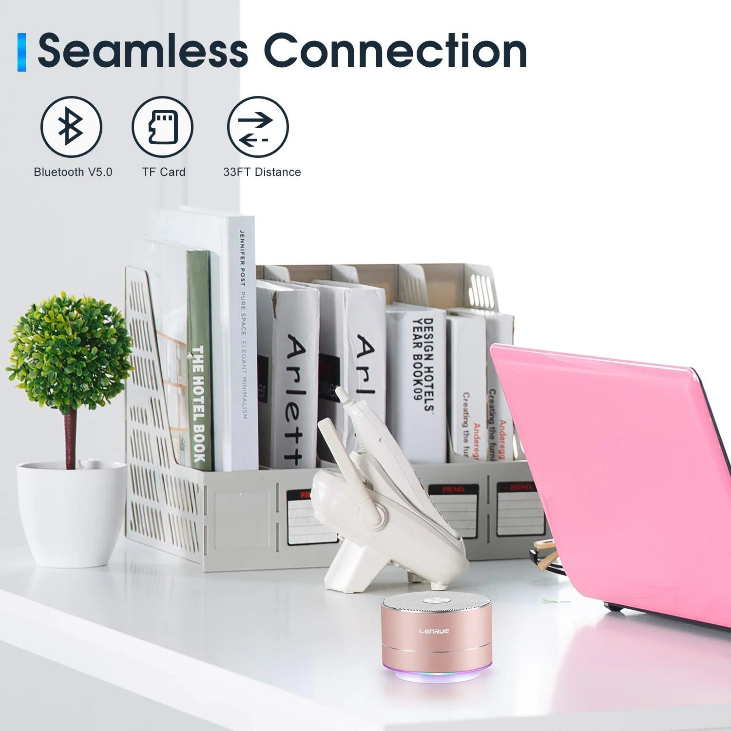 A2 LENRUE Portable Wireless Bluetooth Speaker with Built-in-Mic,Handsfree Call,AUX Line,TF Card,HD Sound and Bass for iPhone Ipad Android Smartphone and More(Rose Gold) Rose Gold - Image 7