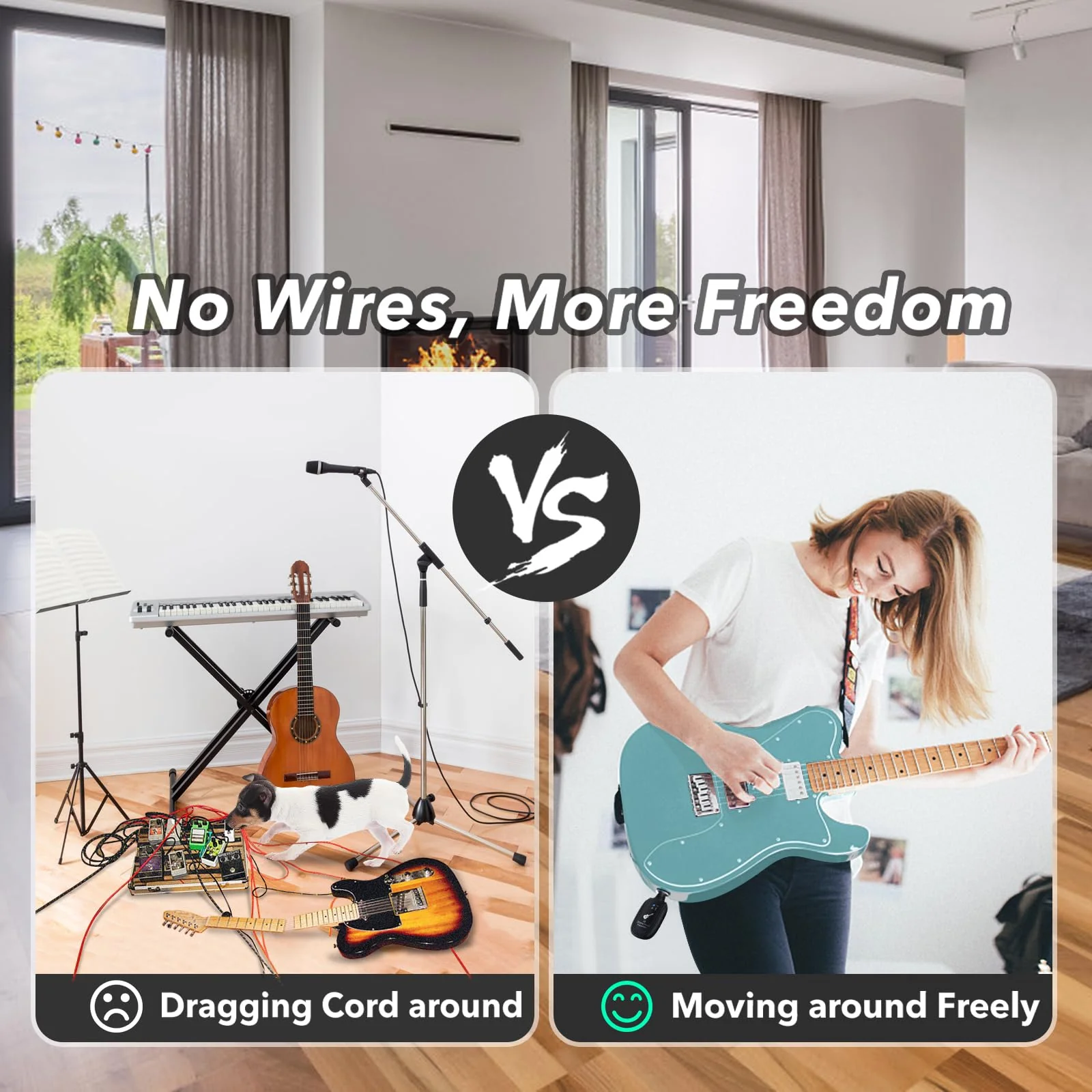 A8 Wireless Guitar Transmitter Receiver System, 2.4GHz Rechargeable, 24-bit/48KHz Audio, Low Latency <4ms for Electric Guitar & Bass, Wireless Audio Transmitter & Receiver (A8(1TX+1RX)) A8(1TX+1RX) - Image 2