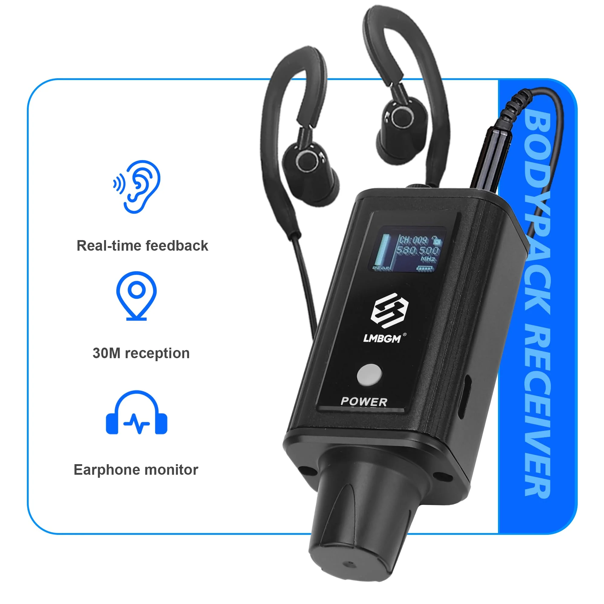 A9 UHF Wireless in-Ear Monitor Pro System Transmitter and Beltpack Receiver for Studio, Band Rehearsal and Live Performance (A9-1) (A9-1-BK) A9-1-BK - Image 5