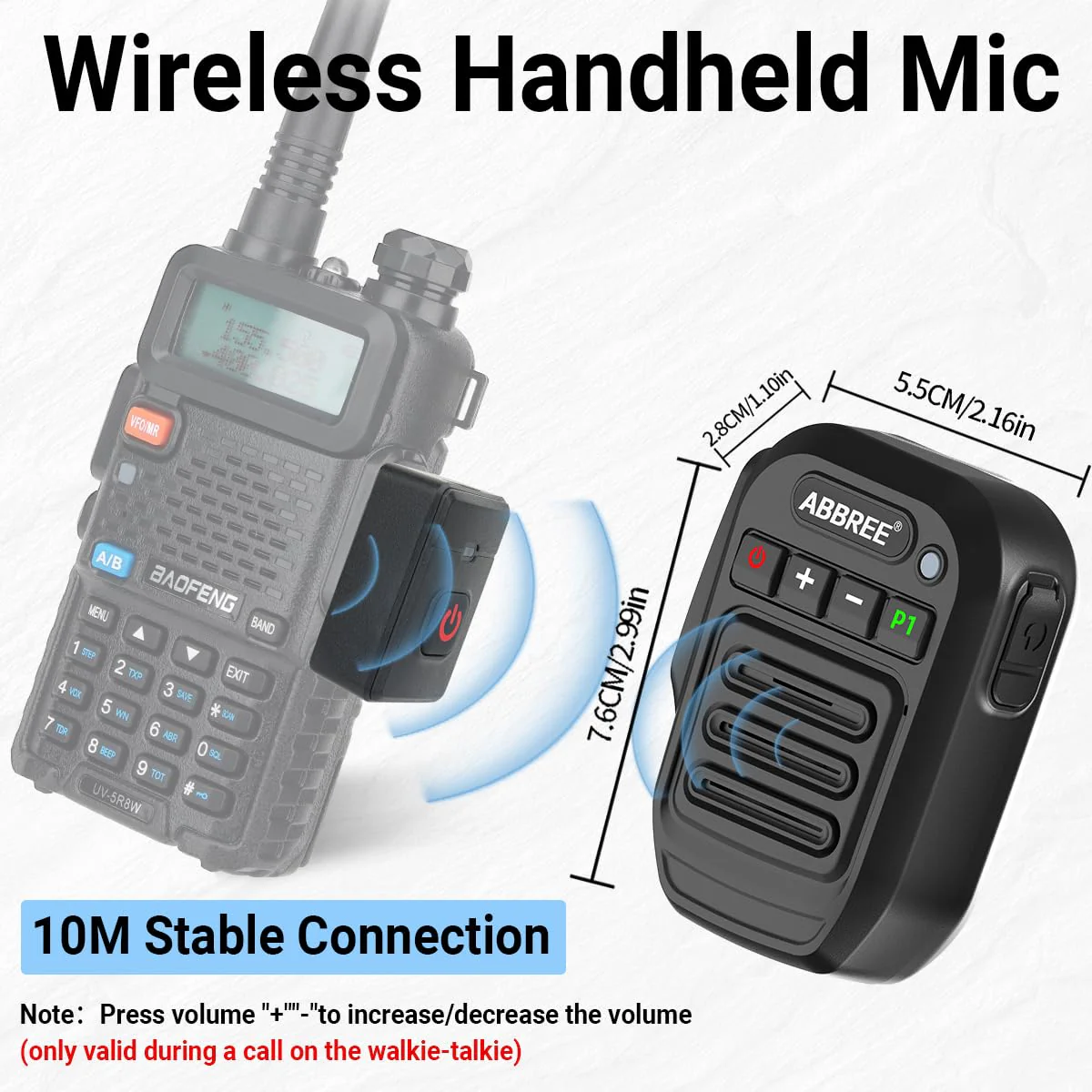 ABBREE Ham Radio Wireless Handheld Speaker Mic, 2 Pin Shoulder Microphone for Baofeng 5RM UV-5R,BF-F8HP PRO,AR-152,K5PLUS,GM-15Pro,UV-5G Plus UV-32 GM21 Walkie Talkie Accessories (Black) Black - Image 3
