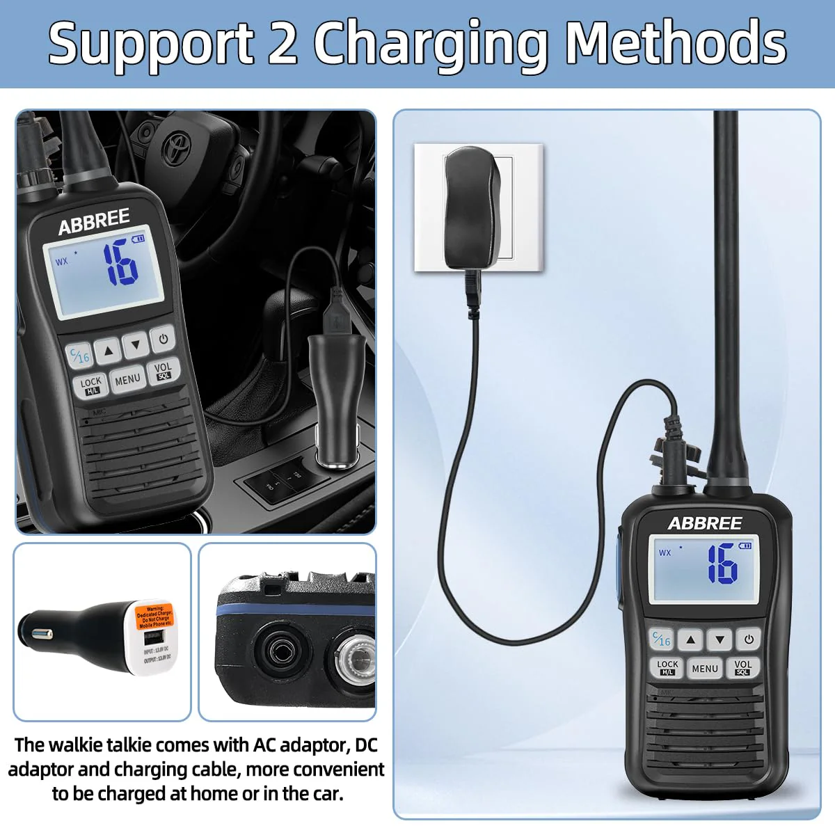 ABBREE Marine VHF Radio Floating IP67 Waterproof MR-25 Handheld Long Range Noise Cancelling Mic Walkie Talkie NOAA Weather,LCD Display Vibration Water Draining Two Way Radio for Boat,Black - Image 6