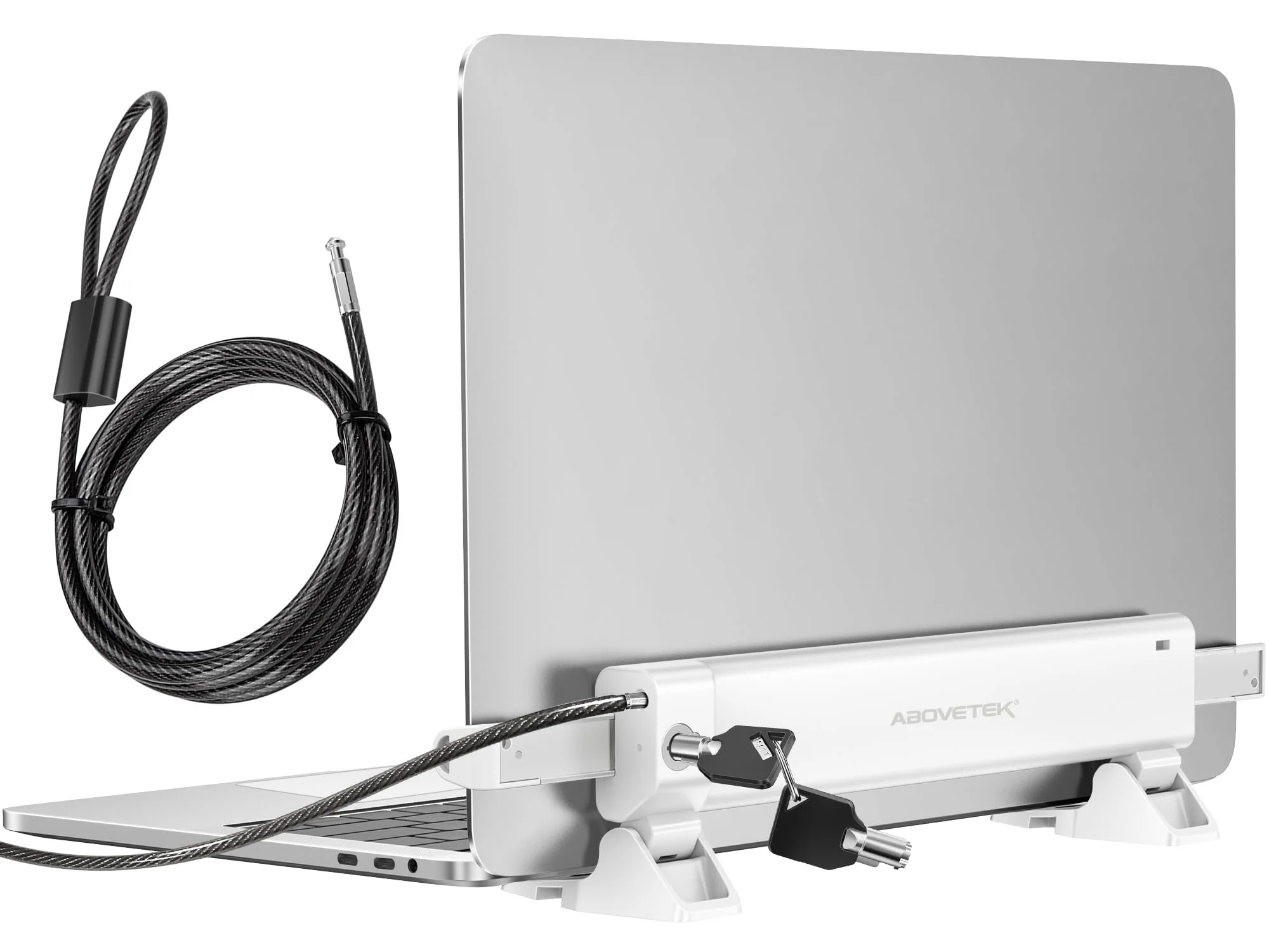 AboveTEK MacBook & Surface Laptop Locking Station with Combo Lock Cable, Anti Theft Folding Security Laptop Desk Mount, Adjustable & Portable, Fits 12"-16" Laptops/Notebooks (White)