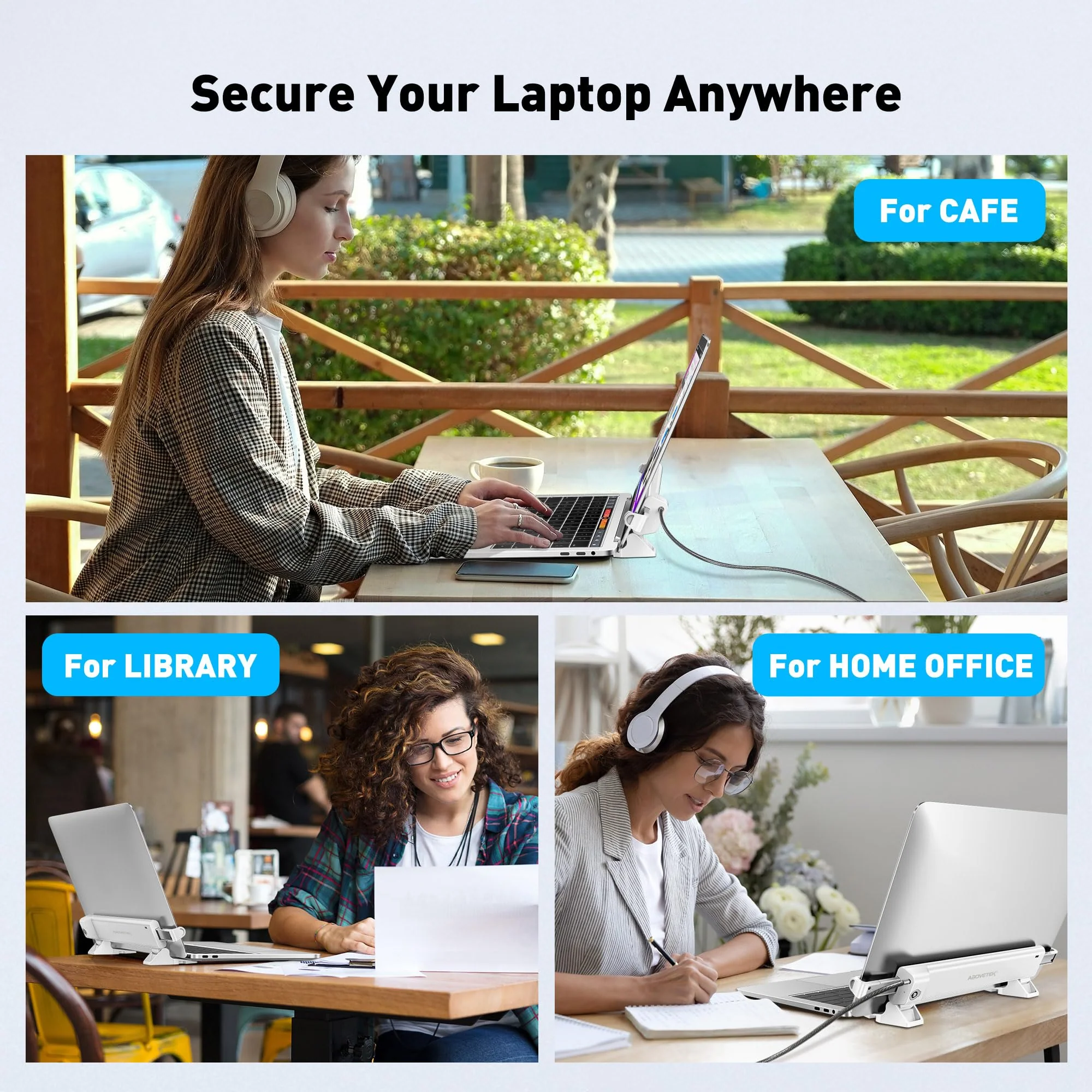 AboveTEK MacBook & Surface Laptop Locking Station with Combo Lock Cable, Anti Theft Folding Security Laptop Desk Mount, Adjustable & Portable, Fits 12"-16" Laptops/Notebooks (White) - Image 4