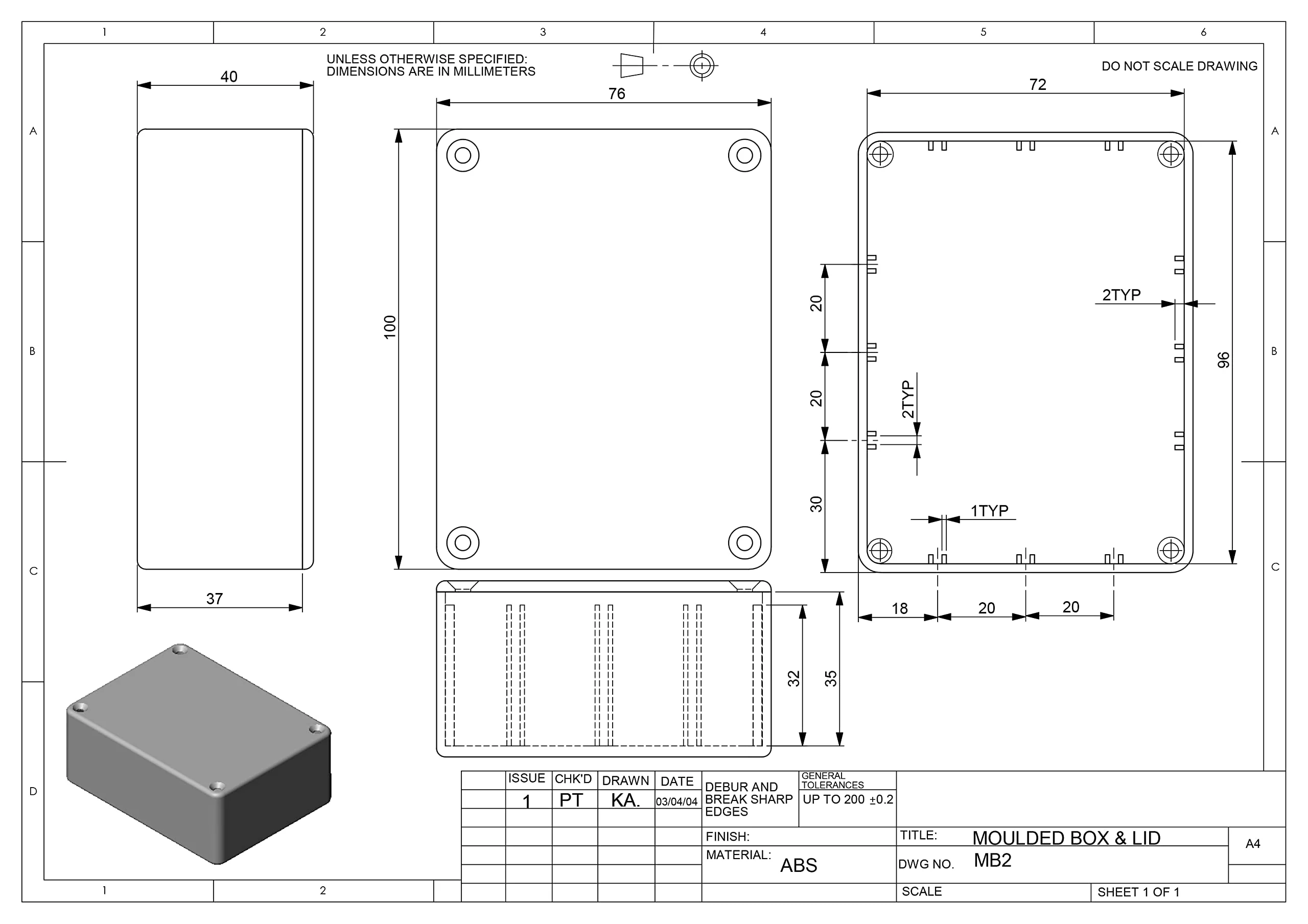 ABS plastic housing with lid, multi-purpose housing, module housing. White MB2: 100 X 76 X 40 mm - Image 5