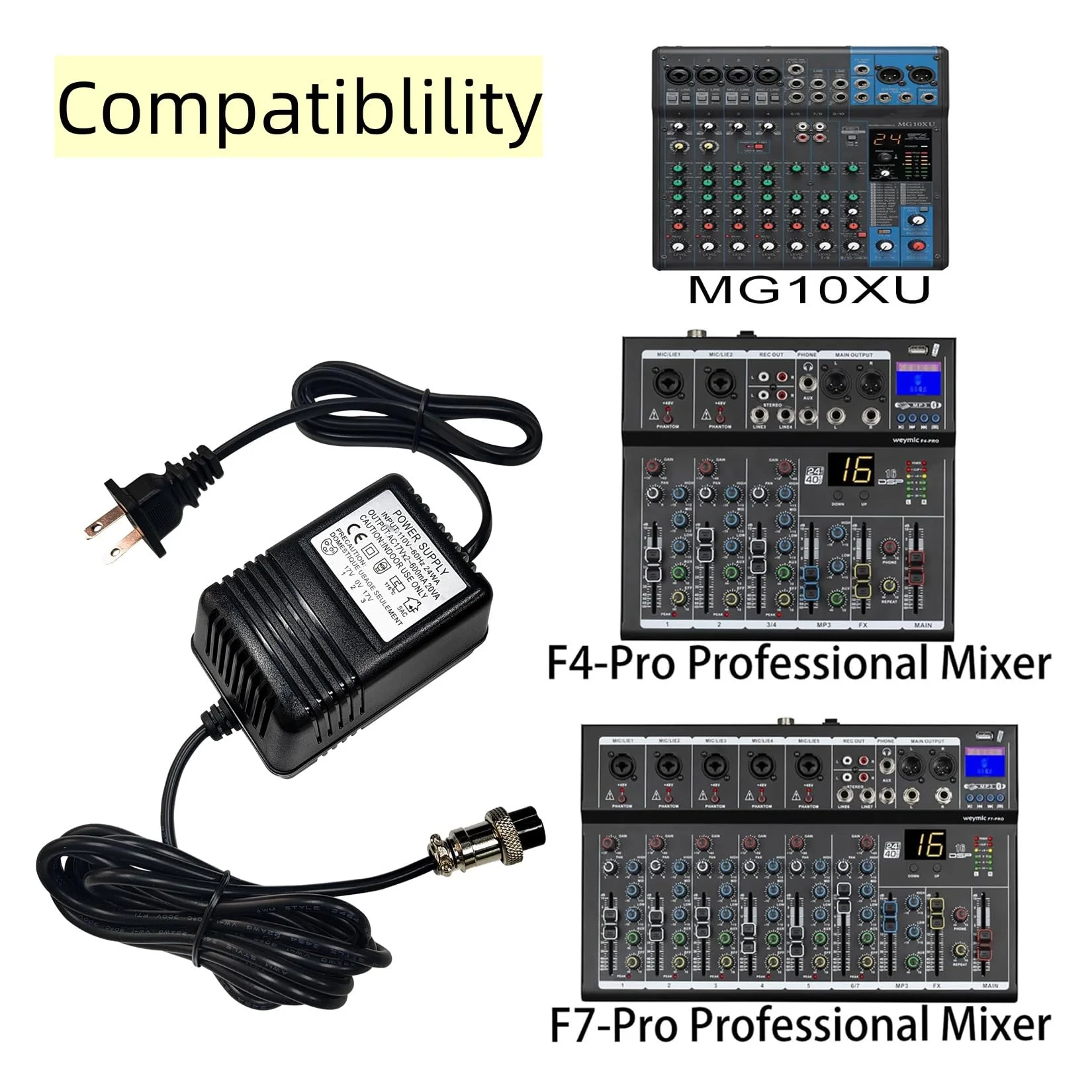 AC 17V 600mA Power Adapter 3-Pin Connector for Stanton M304 Mixer,Alesis Multimix 8 USB,yamaha PA-10,MG10U,Yamaha 8 Channel,Yamaha Mixer,Behringer Mixer - Image 4