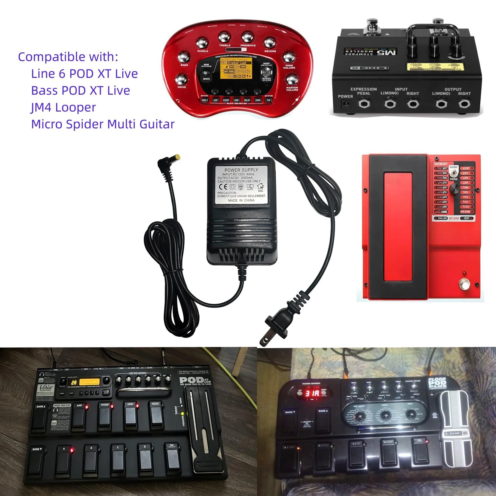 AC 9V 2A Power Adapter for Line 6 POD Digitech RP GNX Multi Guitar Effects,for Line 6 Floor Pod Plus,Line 6 Bass Pod,Bass POD XT Live,JM4 Looper - Image 4