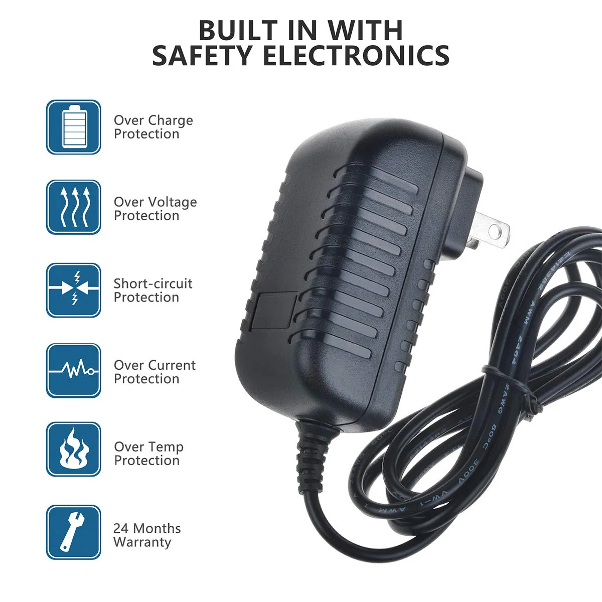 AC/DC Adapter Replacement for RockJam 61-Key 561 RJ561 RJ-561 661 RJ661 RJ-661 RJ761-SK,54-Key 654 RJ654 RJ-654 RJ6544 Rock Jam Electronic Digital Piano Keyboard 9V - 12V Power Supply - Image 2