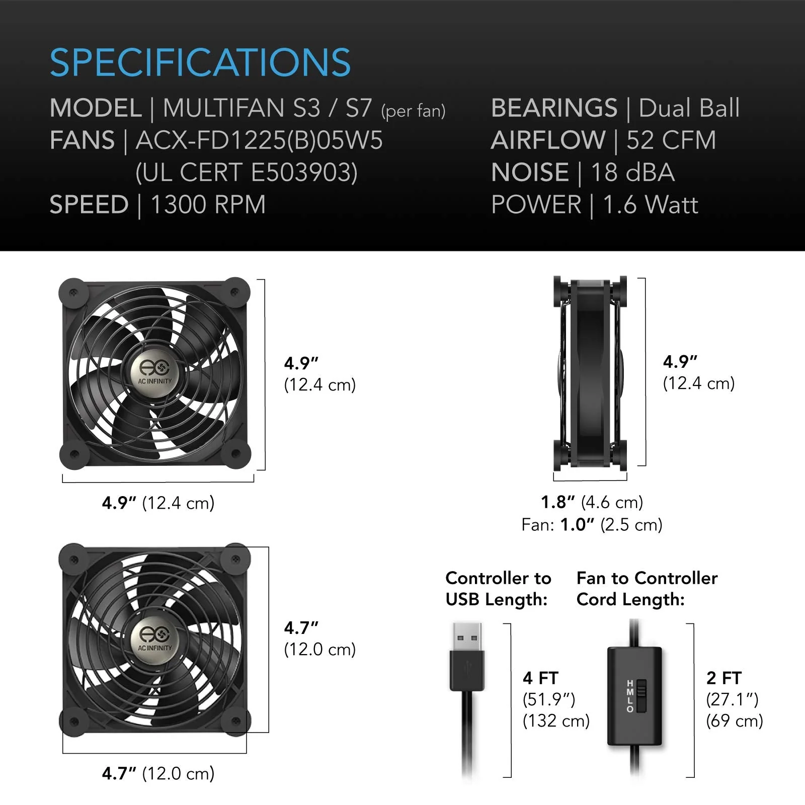AC Infinity MULTIFAN S7, Quiet Dual 120mm USB Fan, UL-Certified for Receiver DVR Playstation Xbox Computer Cabinet Cooling - Image 6