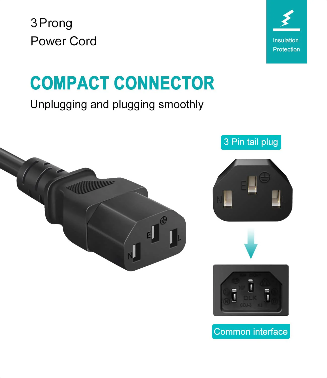 AC Power Cord Compatible with Horizon Fitness Treadmills Ellipticals, Universal 3 Prong Power Cable Replacement 6Ft 6 Feet - Image 2