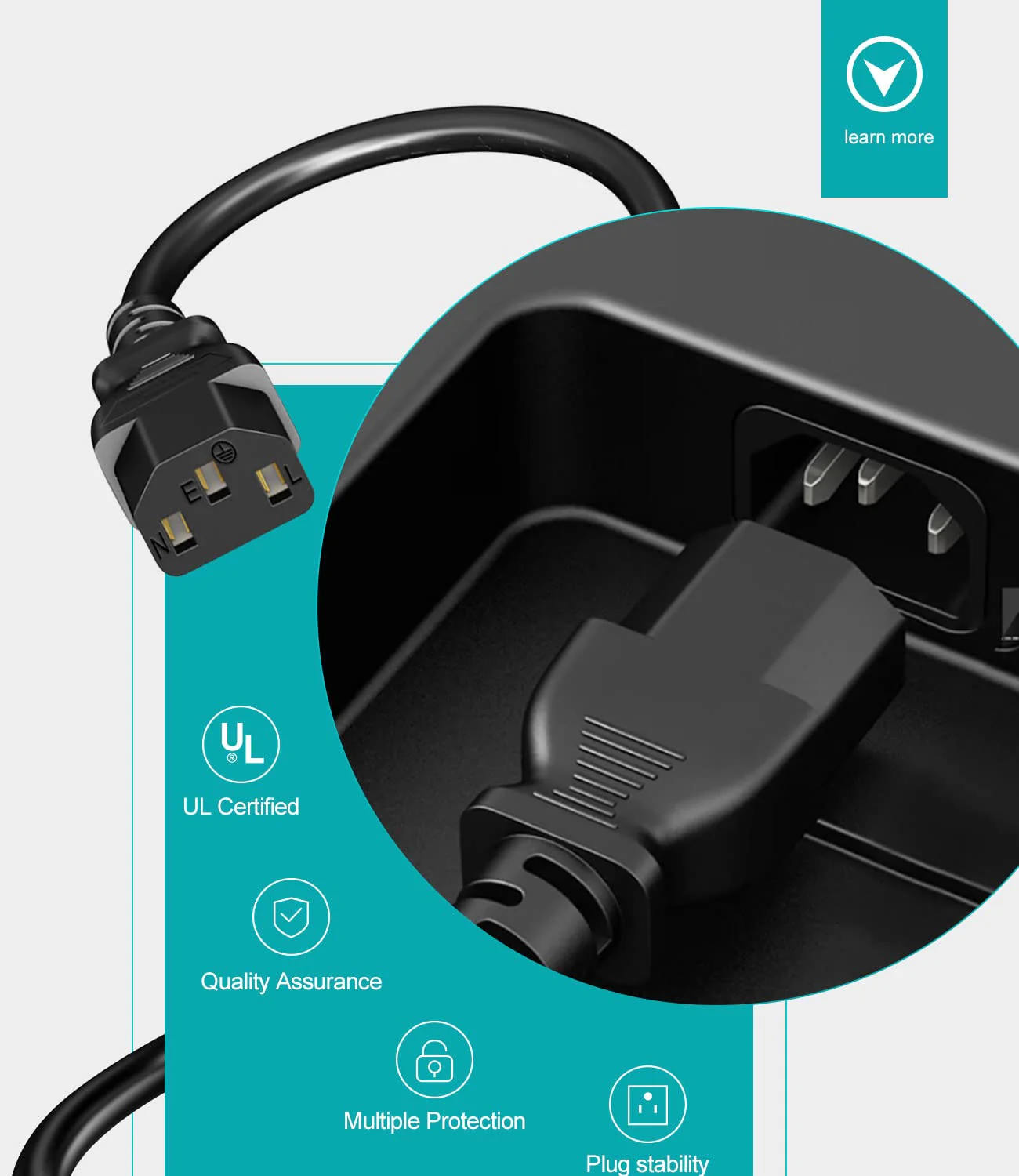 AC Power Cord Compatible with Horizon Fitness Treadmills Ellipticals, Universal 3 Prong Power Cable Replacement 6Ft 6 Feet - Image 4
