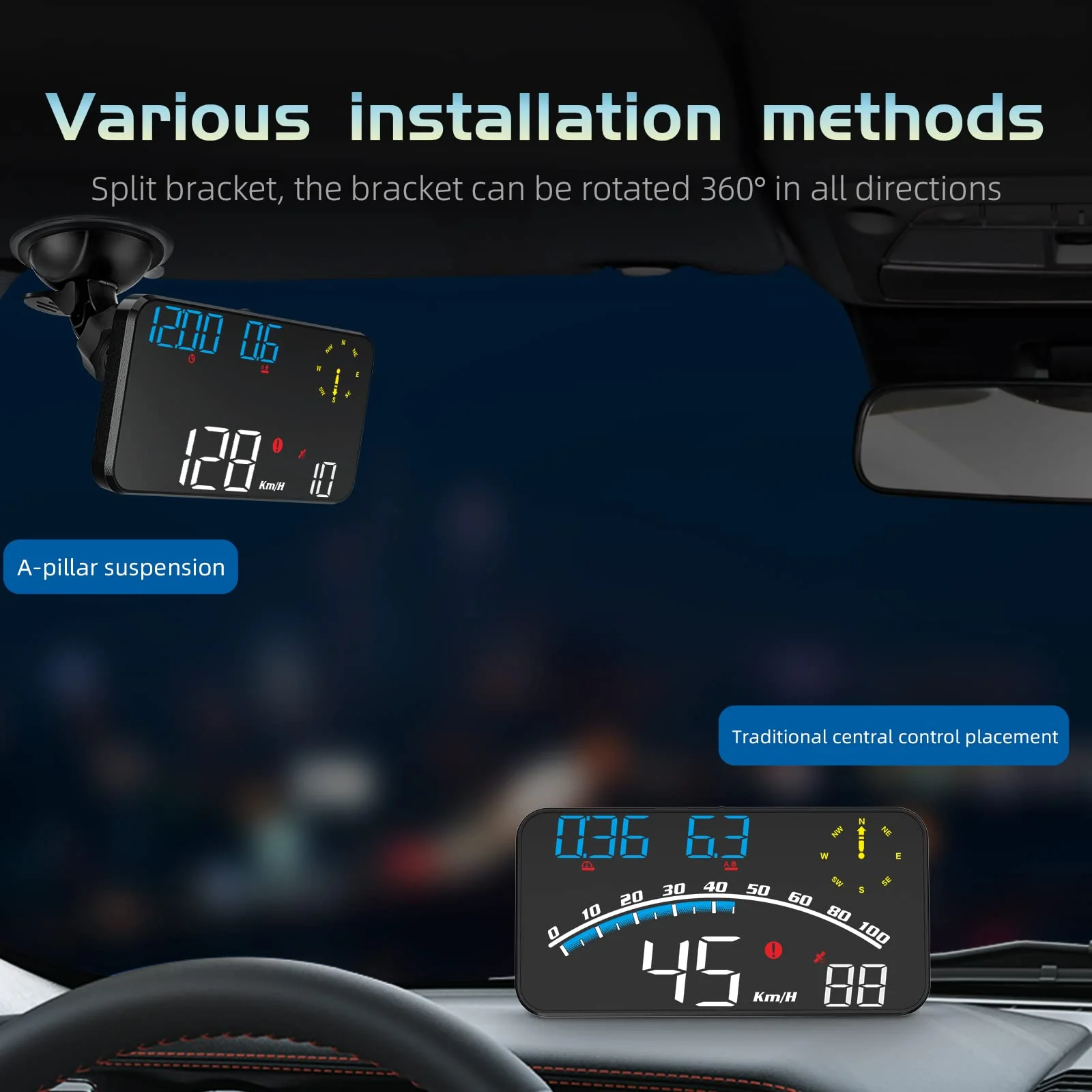 ACECAR Digital GPS Speedometer, Universal Car HUD Head Up Display with Speed MPH, Compass Direction, Fatigue Driving Reminder, Driving Distance, Altitude, Overspeed Alarm HD Display, for All Vehicle G10-Blue - Image 5