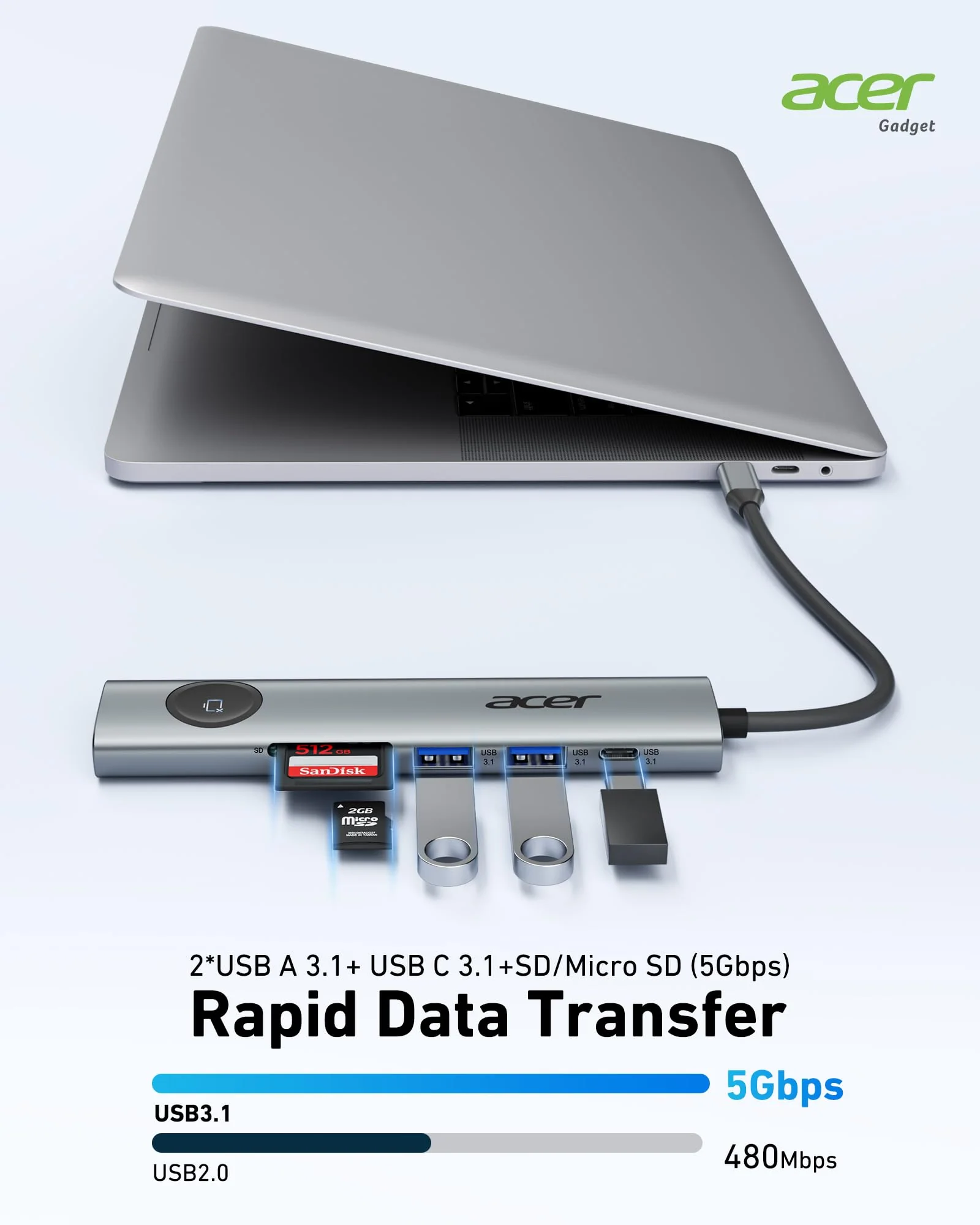 Acer 4K@60Hz USB C Hub, 7 in 1 USB C to HDMI Splitter with USB-A 3.1 & Type-C Data Port, 100W PD & SD Card Reader, USB-C to HDMI Adapter for iPad Pro MacBook Pro Acer Laptops & Other Type C Devices Grey - Image 6