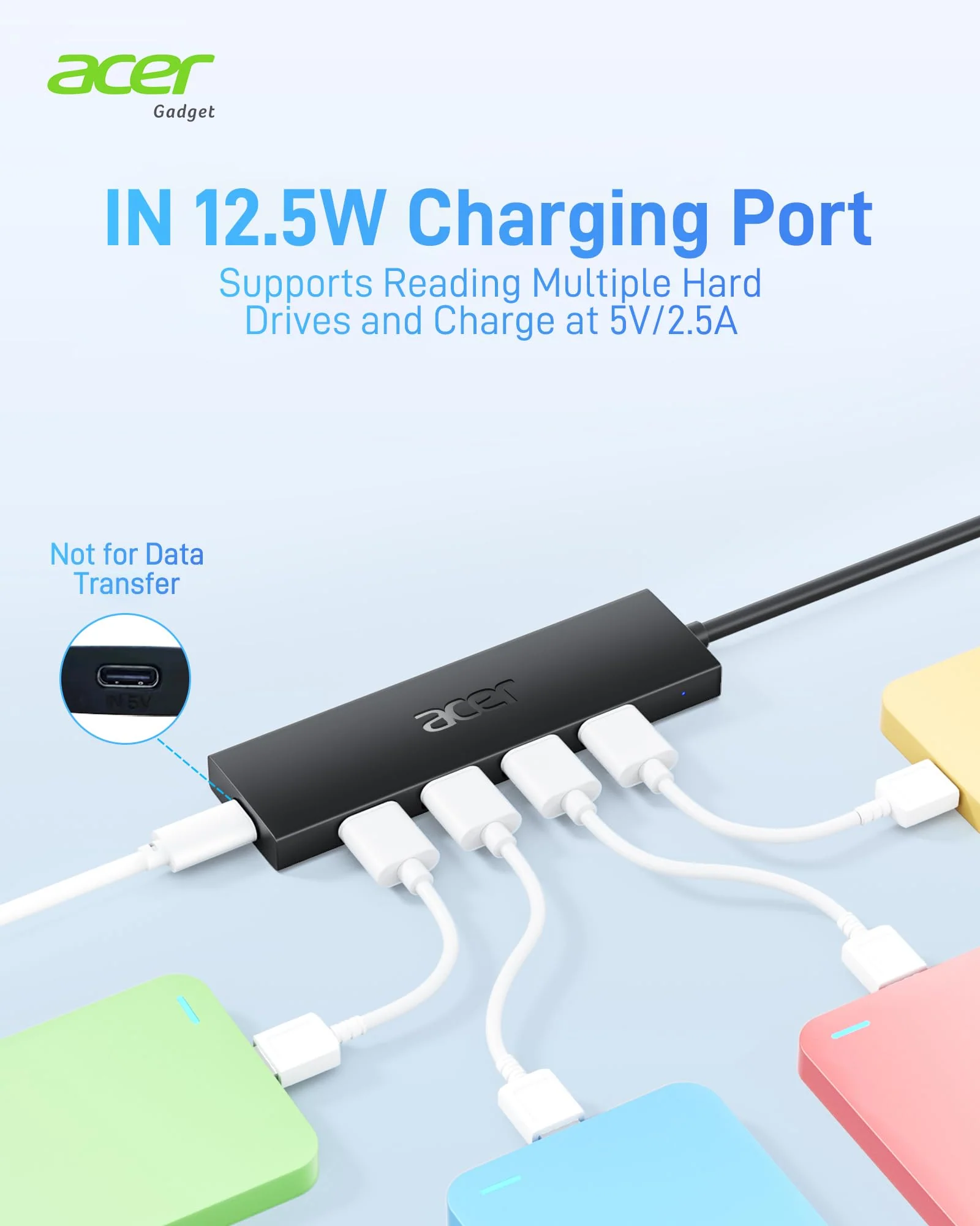 Acer USB Hub 4 Ports, Multiple USB 3.0 Hub, USB A Expander for Laptop with USB C Power Port, USB Extender for A Port Laptop, Windows, Linux, Acer PC, and More (4ft) 4ft USB-A 3.0 - Image 4
