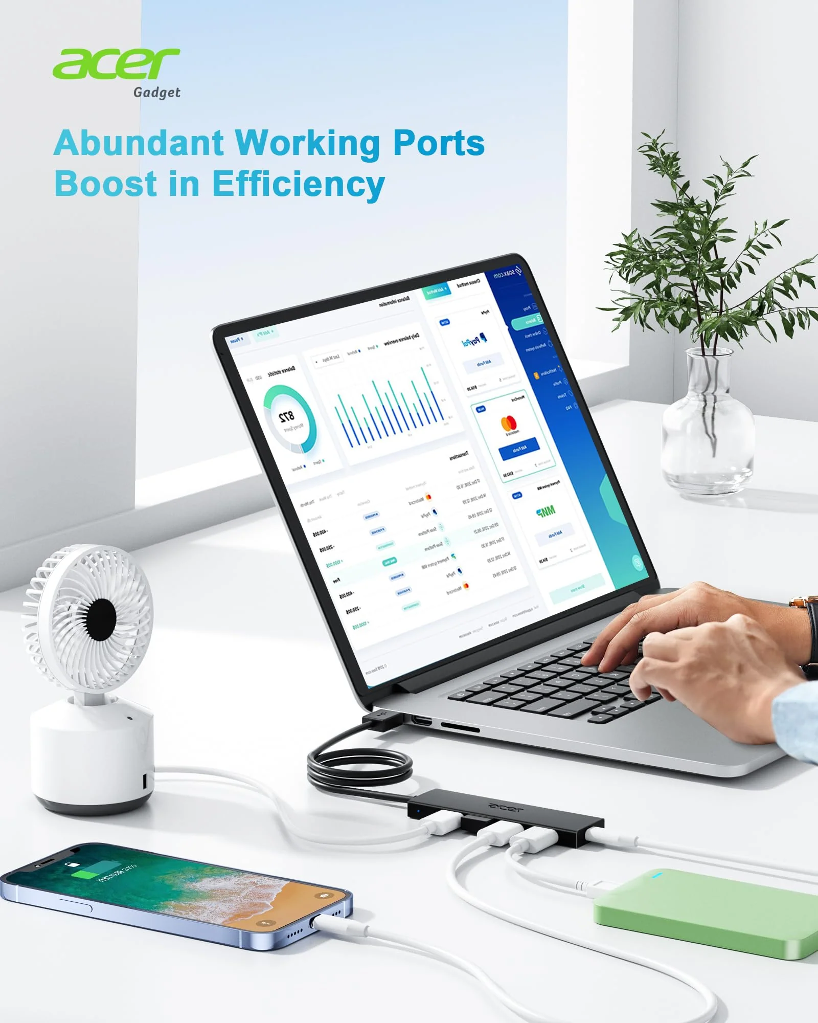 Acer USB Hub 4 Ports, Multiple USB 3.0 Hub, USB A Expander for Laptop with USB C Power Port, USB Extender for A Port Laptop, Windows, Linux, Acer PC, and More (4ft) 4ft USB-A 3.0 - Image 6