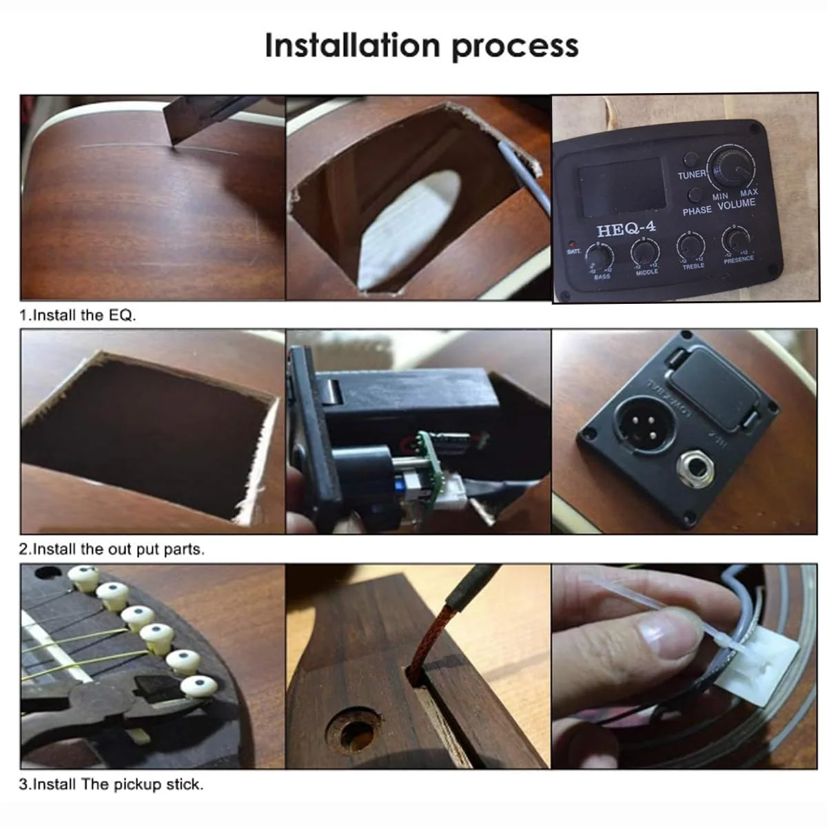 Acoustic 4 Band EQ Equalizer Guitar Preamp Piezo Pickup Tuner Acoustic Guitar Preamp Amplifier Equalizer Tuner (HEQ-4) HEQ-4 - Image 7