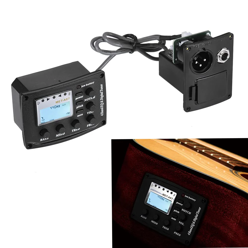 Acoustic Guitar 4-Band EQ Equalizer Tone and Volume Amplifier Preamp Piezo Pickup 6.35mm XLR with Pitch Note Notch Function Clear LCD Display - Image 2