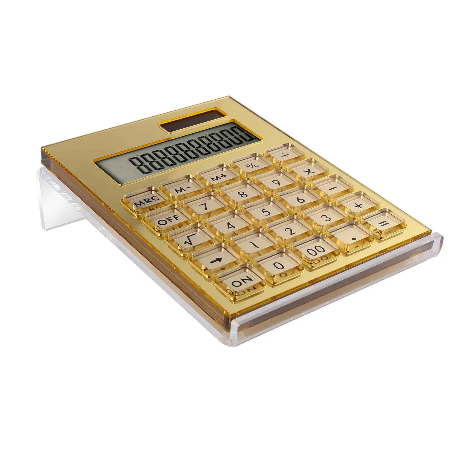Acrylic Calculator with Stand, Battery and Solar Hybrid Powered Basic Calculator 12-Digit LCD Display,Home Office Desktop Accessories(Gold) Gold
