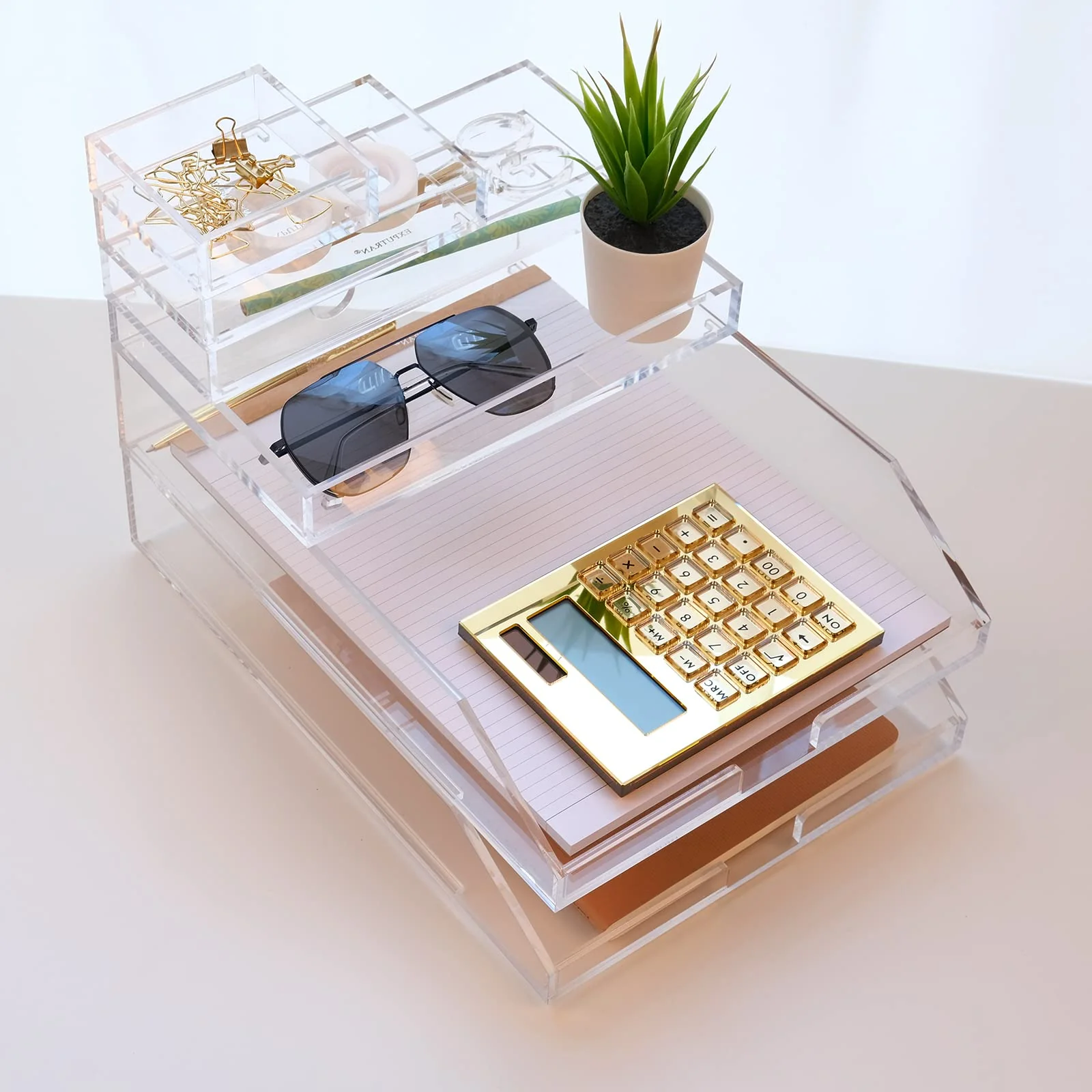 Acrylic Calculator with Stand, Battery and Solar Hybrid Powered Basic Calculator 12-Digit LCD Display,Home Office Desktop Accessories(Gold) Gold - Image 6