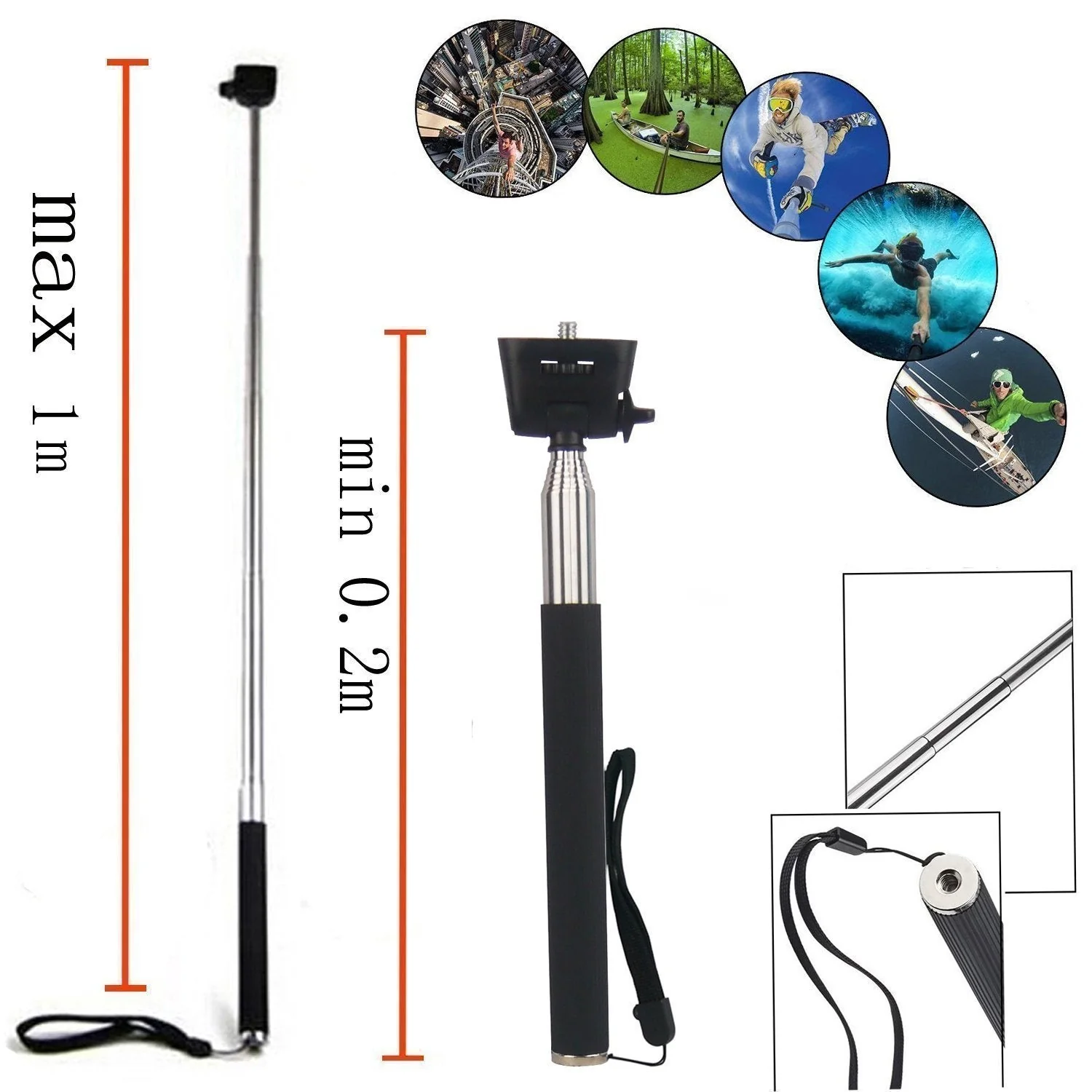 Action Camera Selfie Stick Floating Hand Grip Compatible with AKASO EK7000 Brave 7 LE Brave 4 V50X, Gopro Hero 13 12 11 10 9, DJI Osmo Action 5 pro, Apexcam, Dragon Touch, Sjcam Action Camera - Image 2