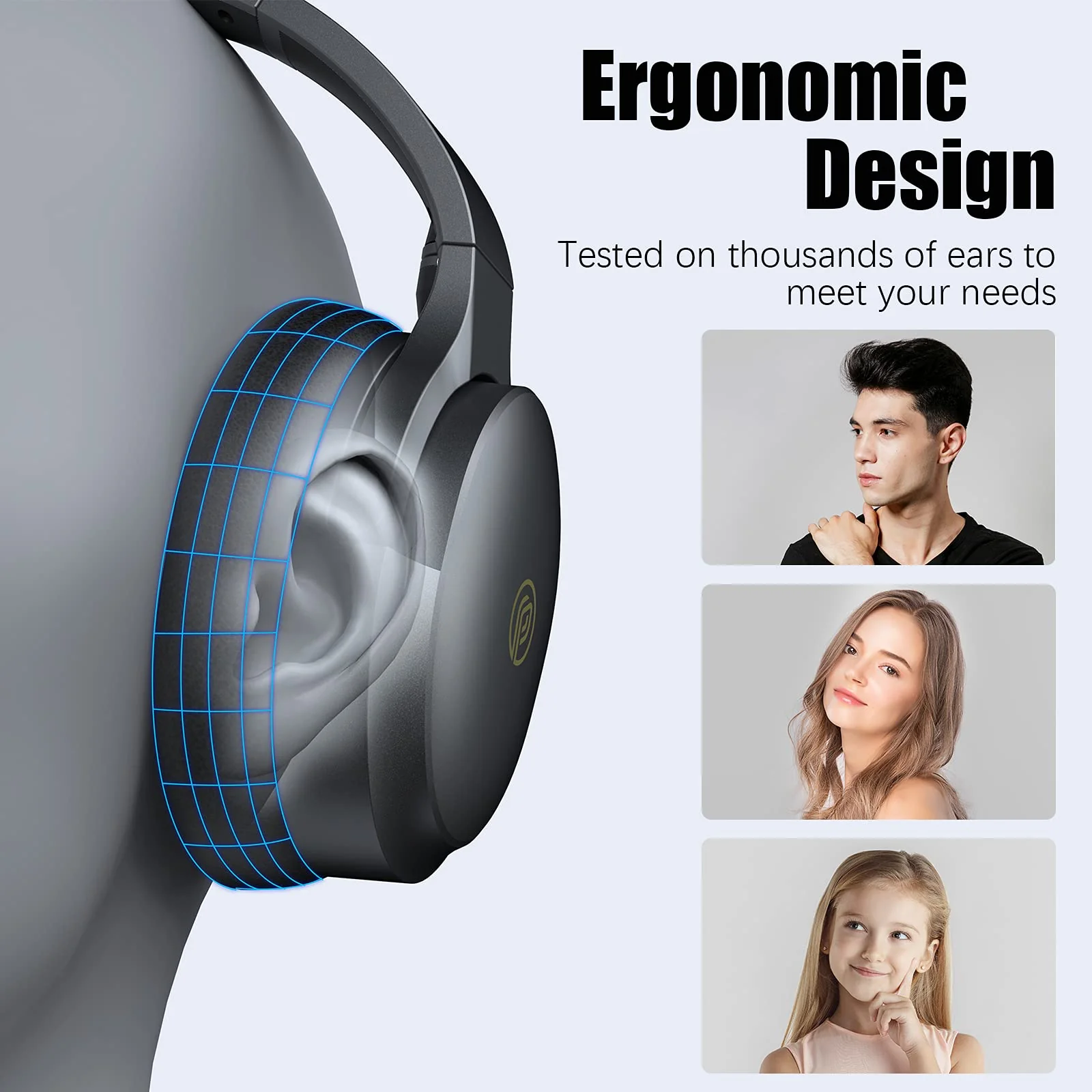 Active Noise Cancelling Headphones, 100H Playtime Headphones Wireless Bluetooth, Bluetooth Headphones with Microphone, Over- Ear Wireless Headphones with Deep Bass for Travel (Pure black) Pure black - Image 4
