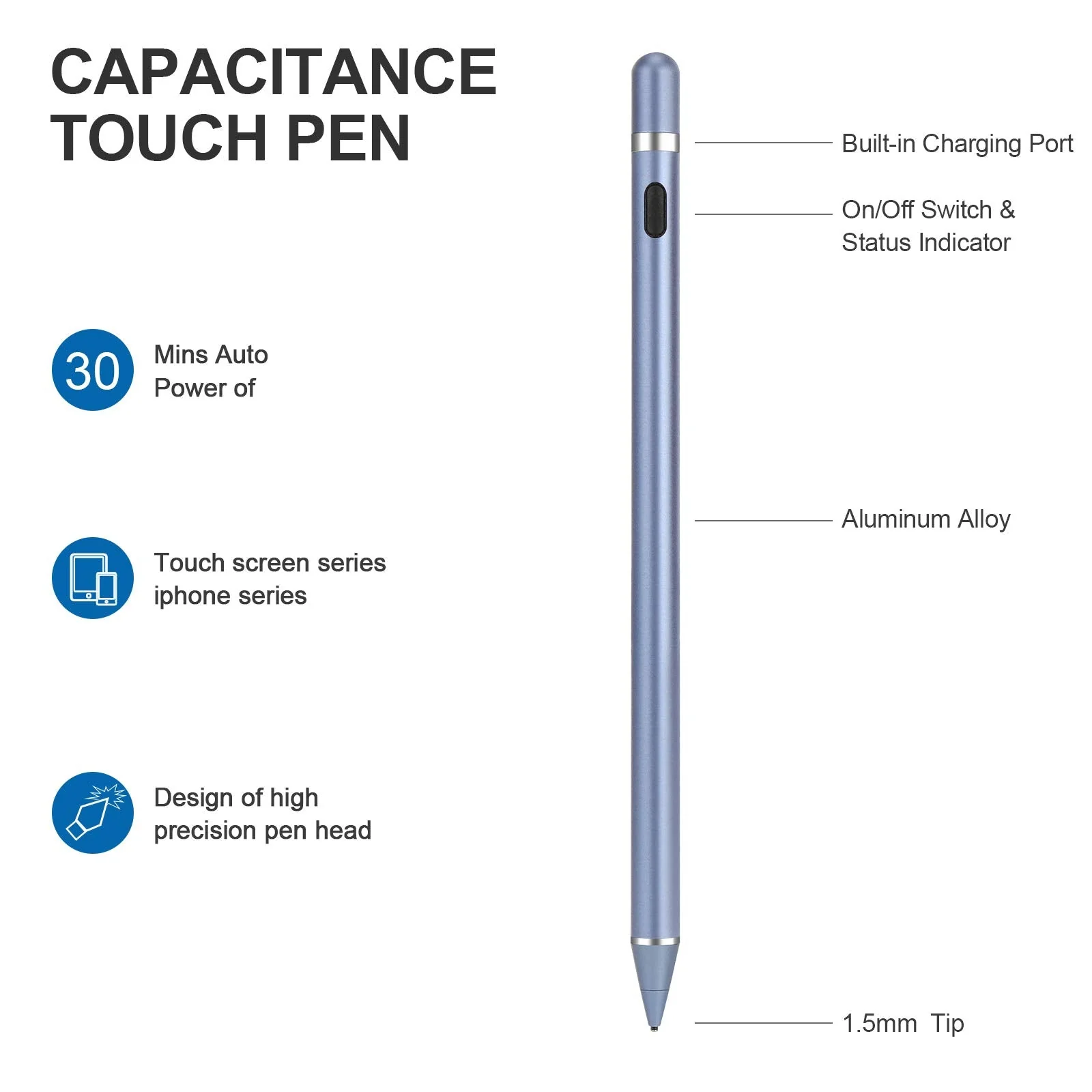 Active Stylus Pens for Touch Screens, Active Pencil Smart Digital Pens Fine Point Stylist Pen Compatible with iPhone iPad,Samsung/Android Smart Phone&Tablet Writing Drawing by maylofi (Blue) Blue - Image 2