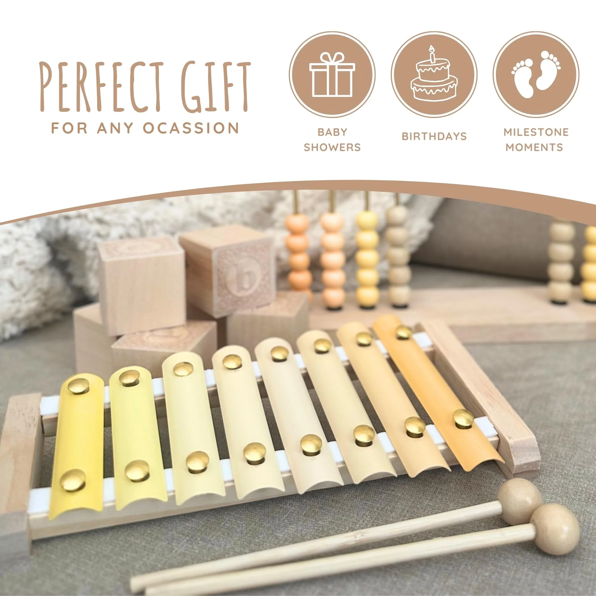 Addy&Oakley Neutral Xylophone-Gender Neutral Baby Toy-Montessori Toys-Toddler Musical Instruments-Boho Toddler Xylophone-Baby Gift-Kids Xylophone-Wooden Baby Toys-Xylophone for Toddlers 1-3 - Image 5