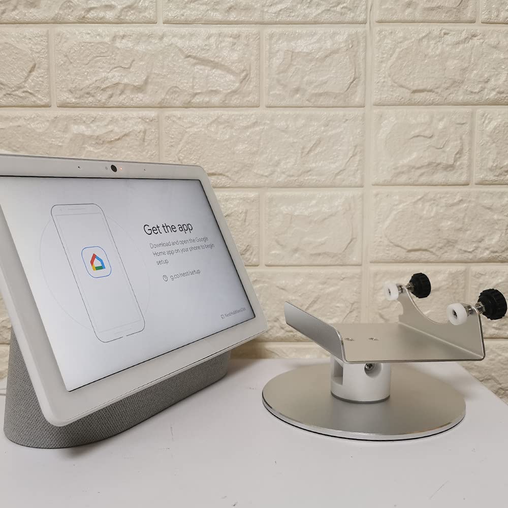 Adjustable Aluminum Swivel Stand for Google Nest Hub Max - 360° Horizontal Rotation, ±30° Tilt, Non-Slip Silicone Pads, Easy Installation, Universal Compatibility, Durable & chassis Metal Design silver