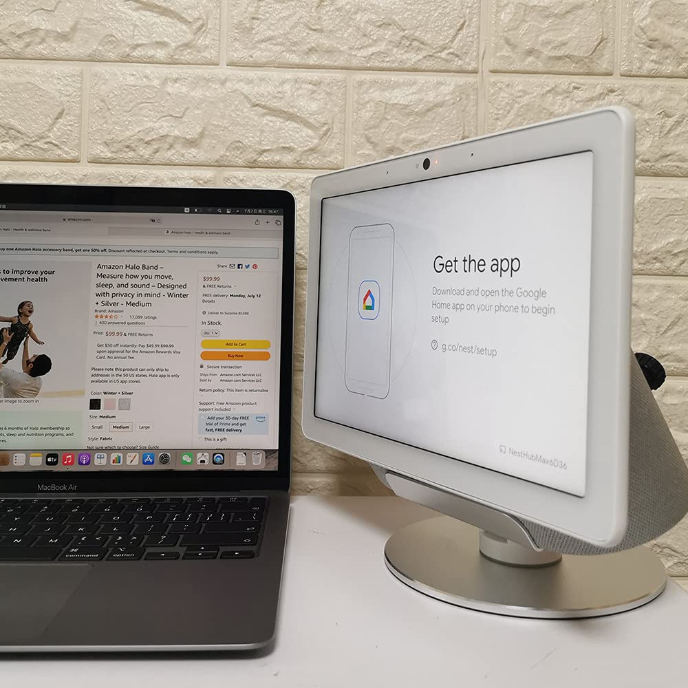 Adjustable Aluminum Swivel Stand for Google Nest Hub Max - 360° Horizontal Rotation, ±30° Tilt, Non-Slip Silicone Pads, Easy Installation, Universal Compatibility, Durable & chassis Metal Design silver - Image 6