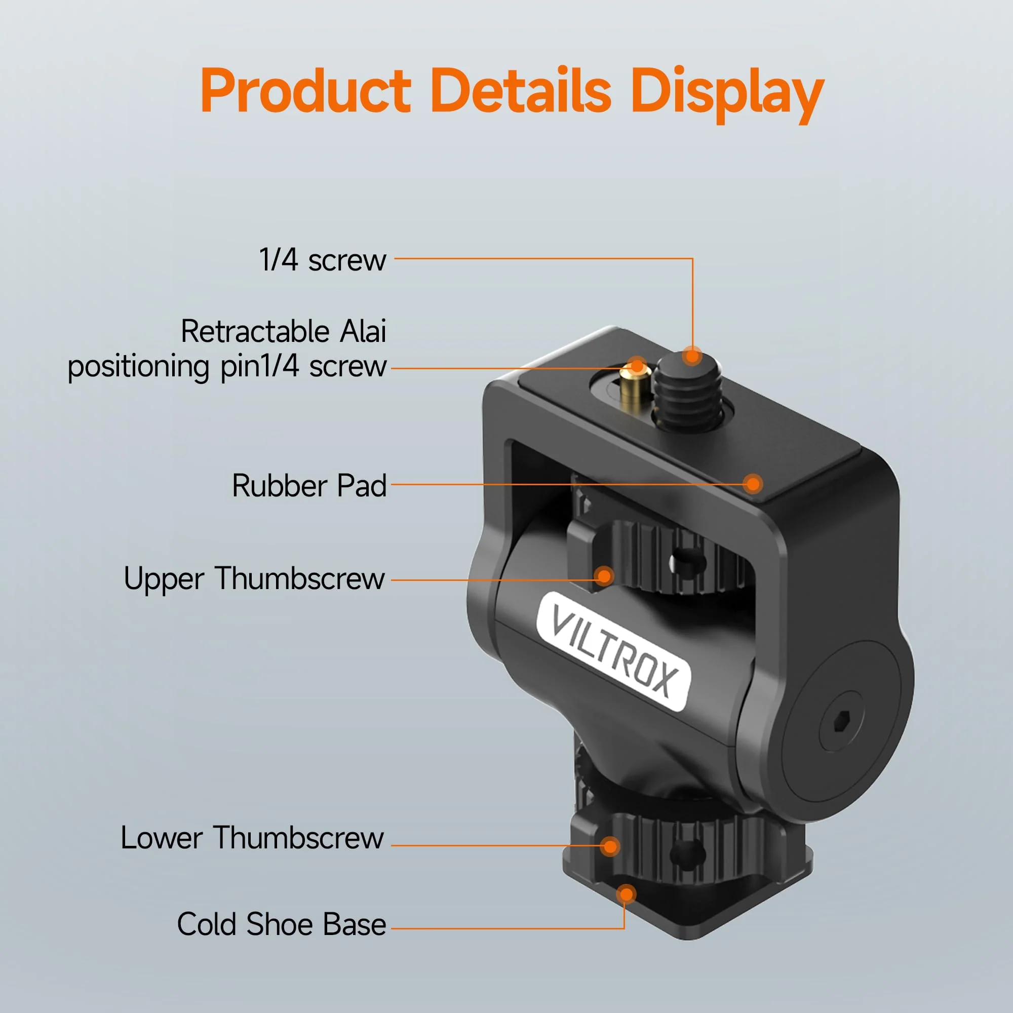 Adjustable Gimbal Monitor Cold Shoe Adapter, Metal Field Monitor Mount Holder, 360 Degree Swivel and Tilt Adjustable Monitor Mount Bracket with Cold Shoe Mount, Locating Pin Design Cold Hot Adapter - Image 6