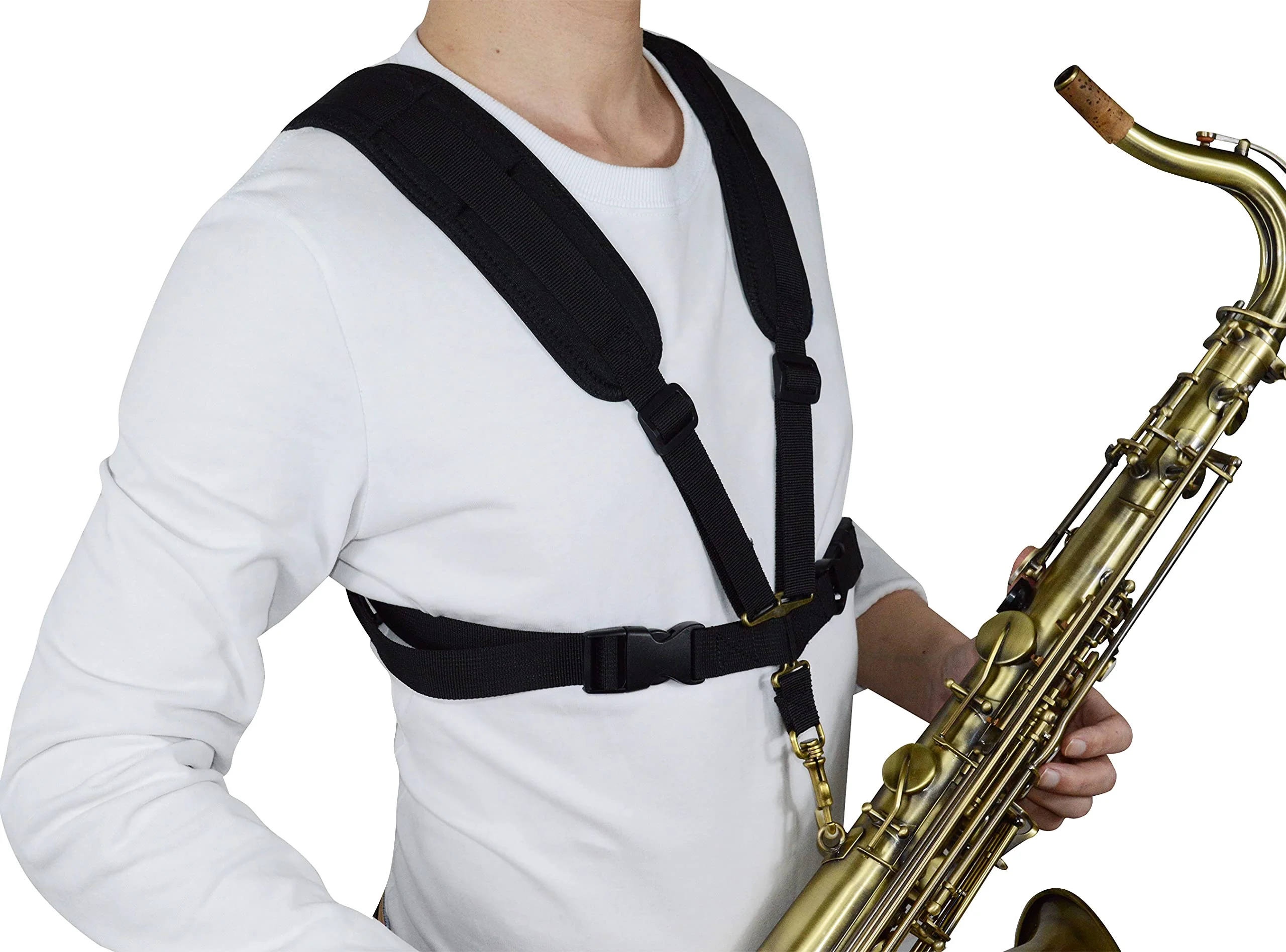 adorence Saxophone Harness Strap, Padded Saxophone Shoulder Strap/Sax Chest Strap - Baritone, Tenor, Alto and Bari Sax Strap for Regular Beginner, Medium Detachable Clips - Image 2