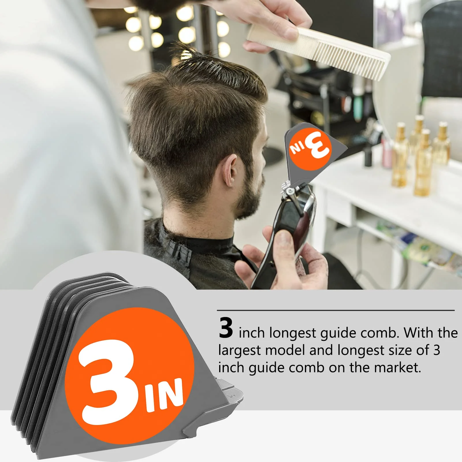 AFANSO Mega Hair Clipper Guards, 8pcs Gray, Fits Most Wahl Full Size Hair Clippers (3 Inch 8pcs) 3 Inch 8 Pieces Gray - Image 3
