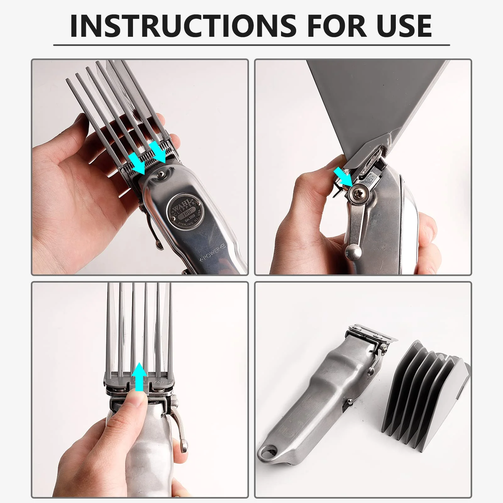AFANSO Mega Hair Clipper Guards, 8pcs Gray, Fits Most Wahl Full Size Hair Clippers (3 Inch 8pcs) 3 Inch 8 Pieces Gray - Image 4