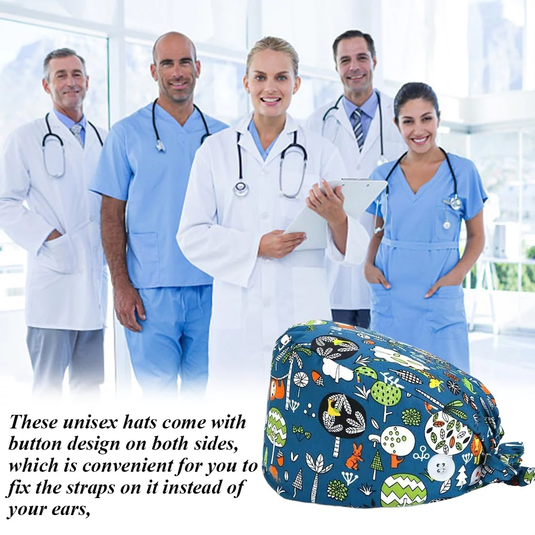 AFCJLTO 1 x Cotton Print Surgical Cap, Adjustable with Button, for Medical Professionals, Universal for Women and Men, Ideal for Personal Care Needs and Protection from Dust - Image 6
