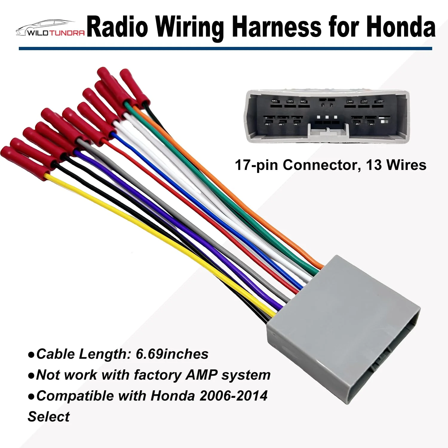 Aftermarket Radio Wiring Harness for Honda 2006-2014 Select, Car Stereo Wiring Harness with Antenna Adapter for Civic 06-11, CR-V 07-11 Odyssey Insight Acura RDX MDX 17Pin Radio Wire for Car Stereo - Image 2