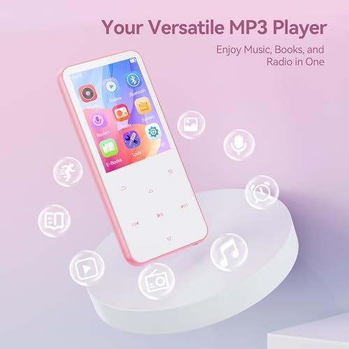 AGPTEK 64GB MP3 Player with Bluetooth, M3 2.4 inch Music Player with Speaker and FM Radio, Touch Buttons, Supports Up to 128GB(Pink) Pink - Image 4
