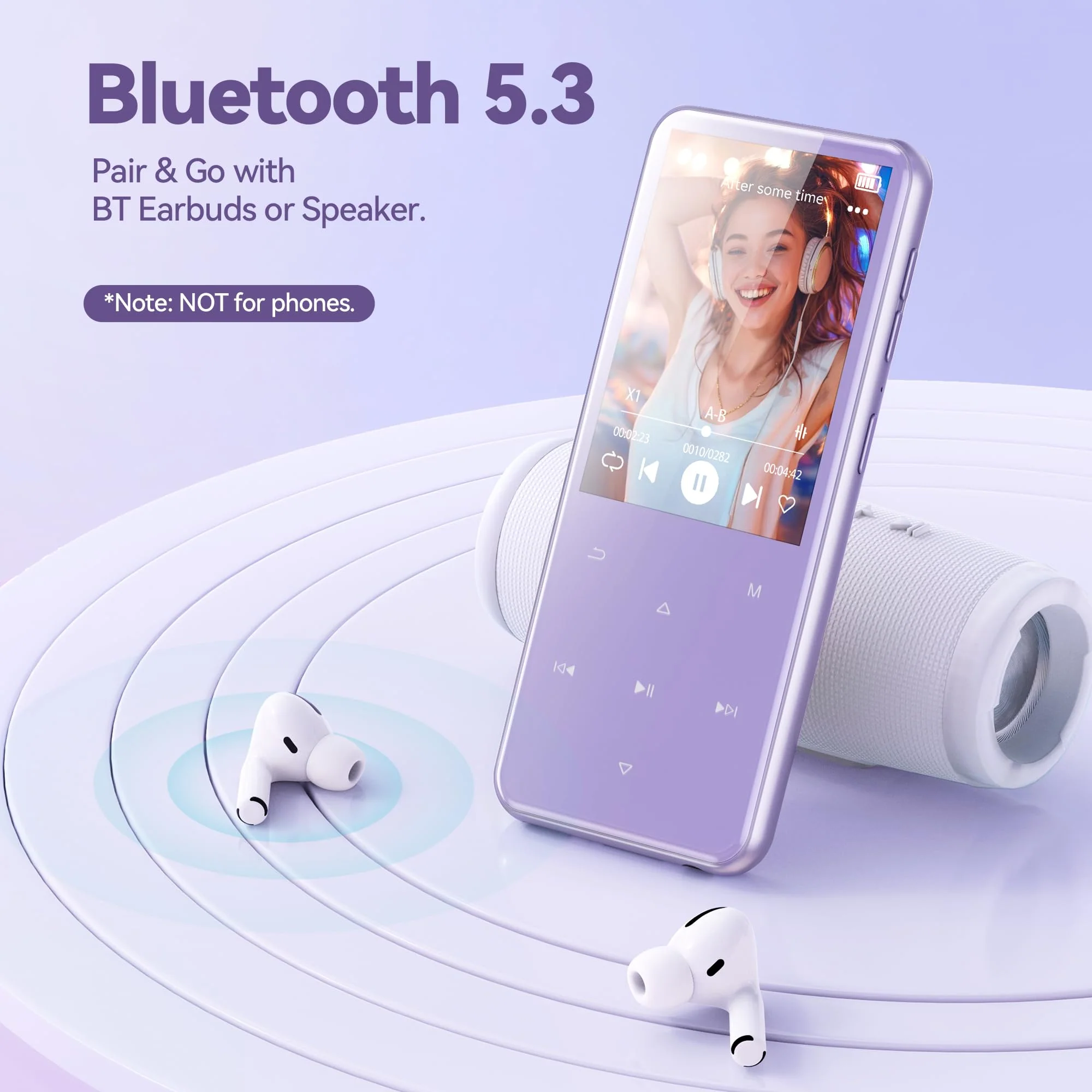 AGPTEK 64GB MP3 Player with Bluetooth, M3 2.4 inch Music Player with Speaker and FM Radio, Touch Buttons, Supports Up to 128GB(Purple) Purple - Image 3
