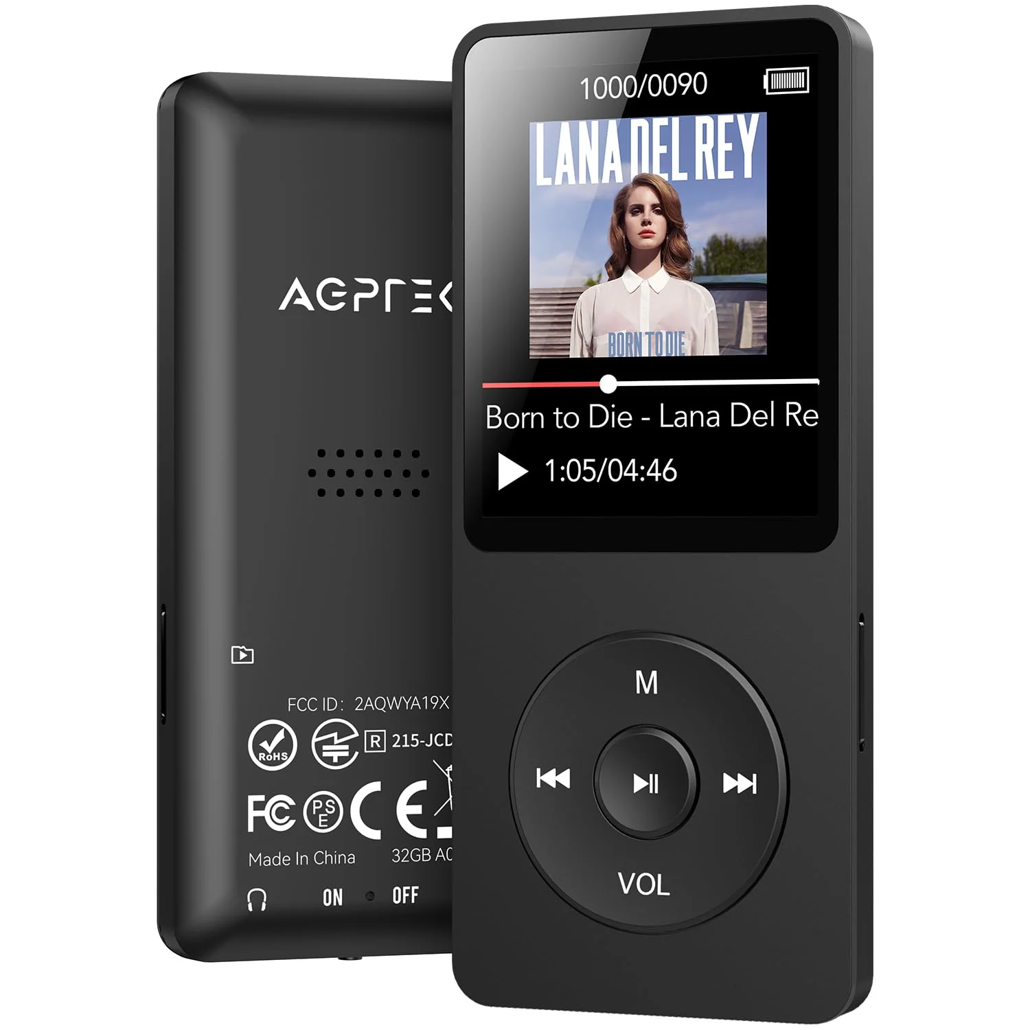 AGPTEK A02 MP3 Player with Bluetooth 5.3, 1.8 inch Screen Portable Music Player with Speaker, FM Radio, Voice Recorder, Supports Expanded Up to 128GB(Black, 32GB) Black