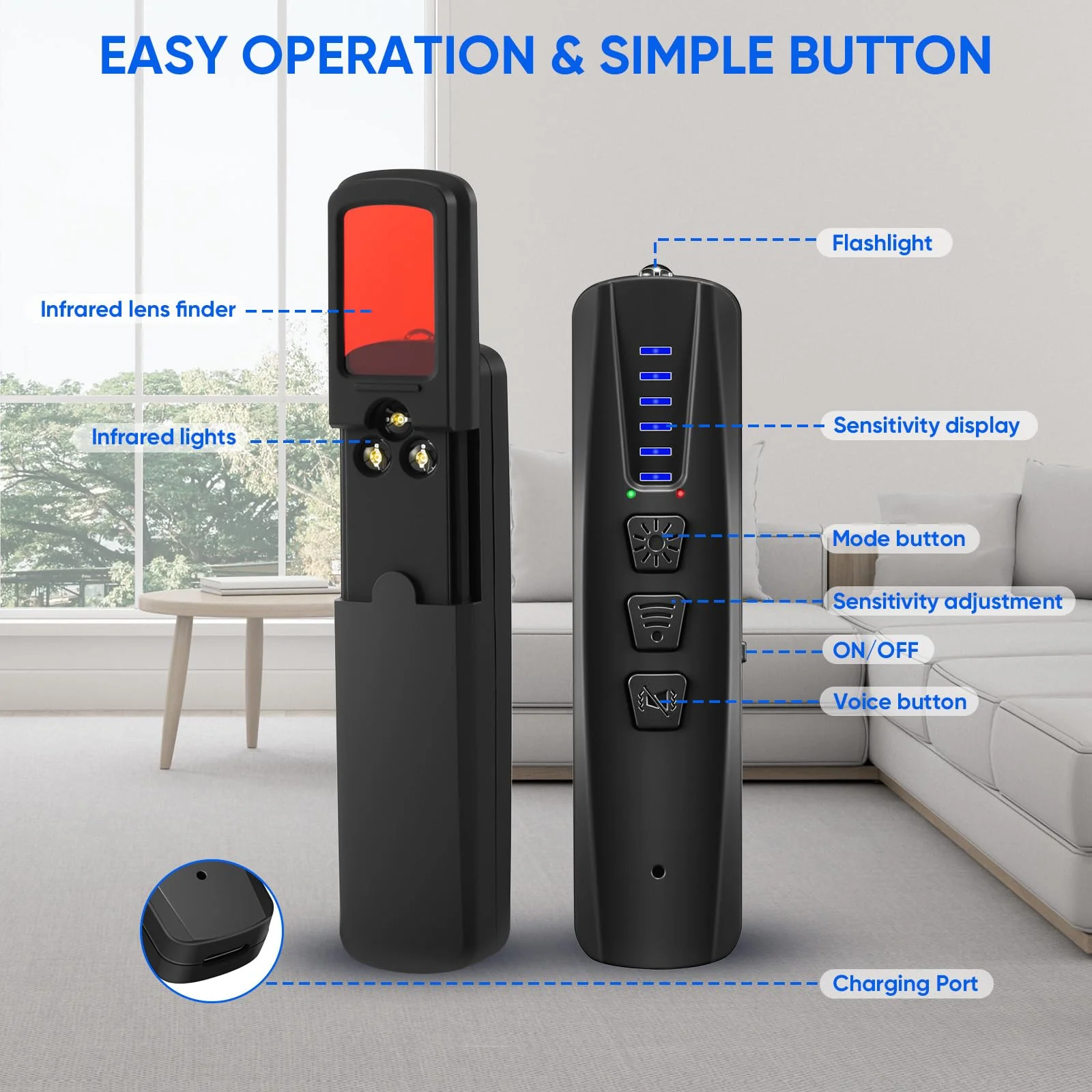 AI Hidden Camera Detector, Anti-Spy Camera Finder RF Signal & WiFi Scanner Hidden Devices Detector for GPS Trackers, 4 Modes for Hotel, Bathroom, Office, Car Travel Security (Black) Black - Image 6