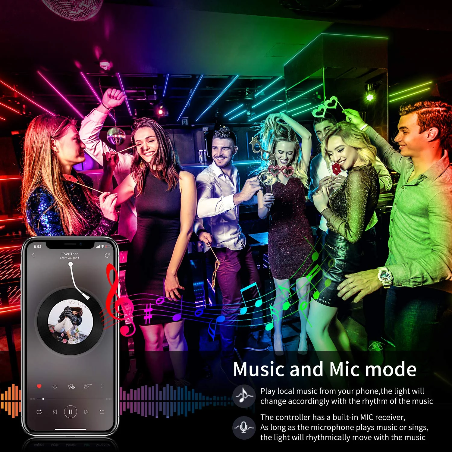 AILBTON Led Strip Lights,60ft Music Sync Color Changing, Built-in Mic,Bluetooth App Control LED Tape Lights with Remote,5050 RGB Rope Light Strips 60FT - Image 3