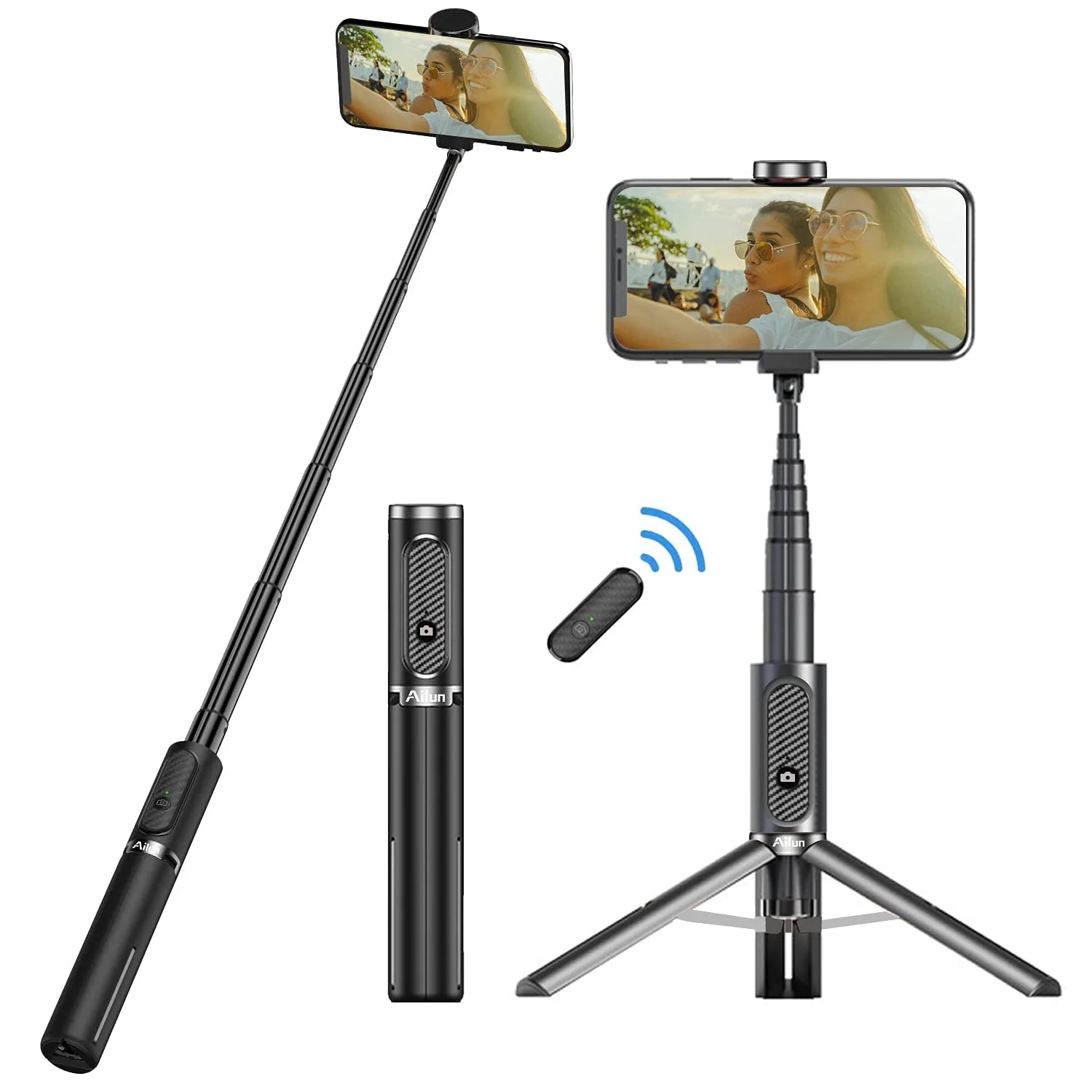 Ailun Selfie Stick Tripod,Extendable Aluminum,3 in 1,Bluetooth Wireless Remote and 360 Rotation Stand Compatible with iPhone 13/12/11/11 Pro/XS Max/XS/XR/X/8/7,and More Smartphones