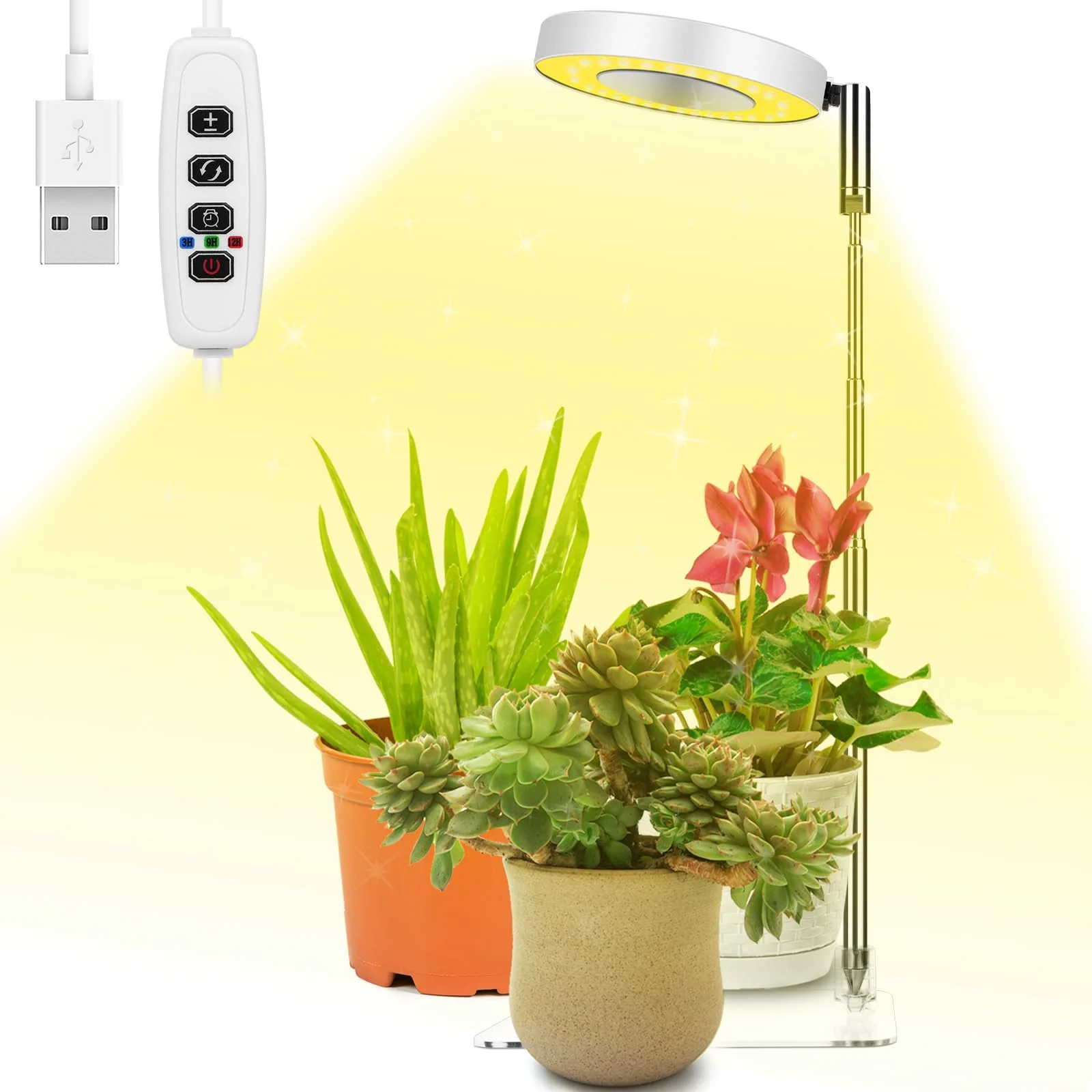 Ainiv Plant Lamp, 48 LED Lamp Beads Plant Light, USB Plant Lights with Timer, Adjustable Growth Lamp, Full Spectrum Plant Light for Indoor Plants, 3 Light Modes and 10 Brightness 48 Led Warm Light With Base - Image 2