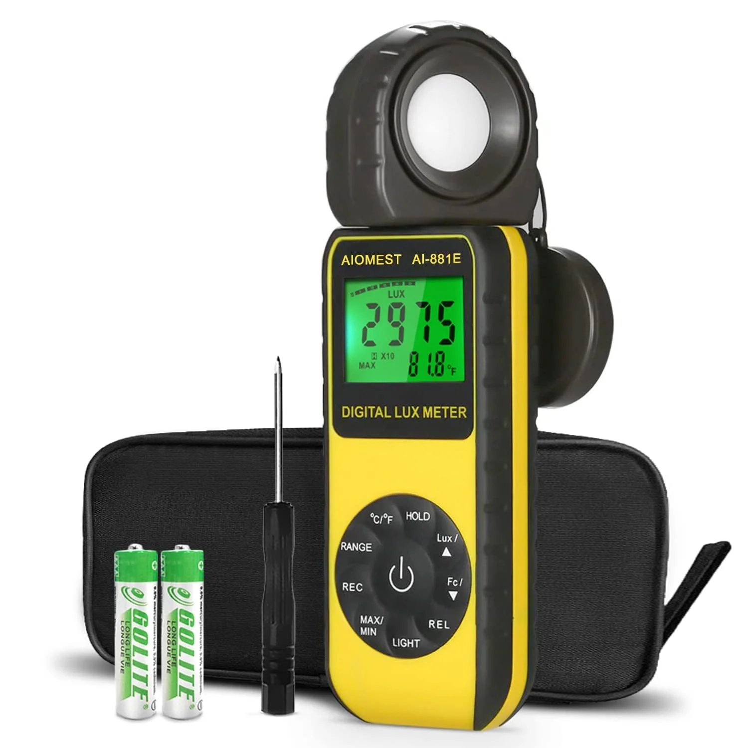 AIOMEST AI-881E Digital Light Meter, Handheld Foot Candle Meter for 0.1~300,000 Lux, Light Meter for LED Plant Grow Light, Indoor Outdoor Lights, Par Meter with 270°Rotatable Detector AI-881E (0.1~300,000Lux)
