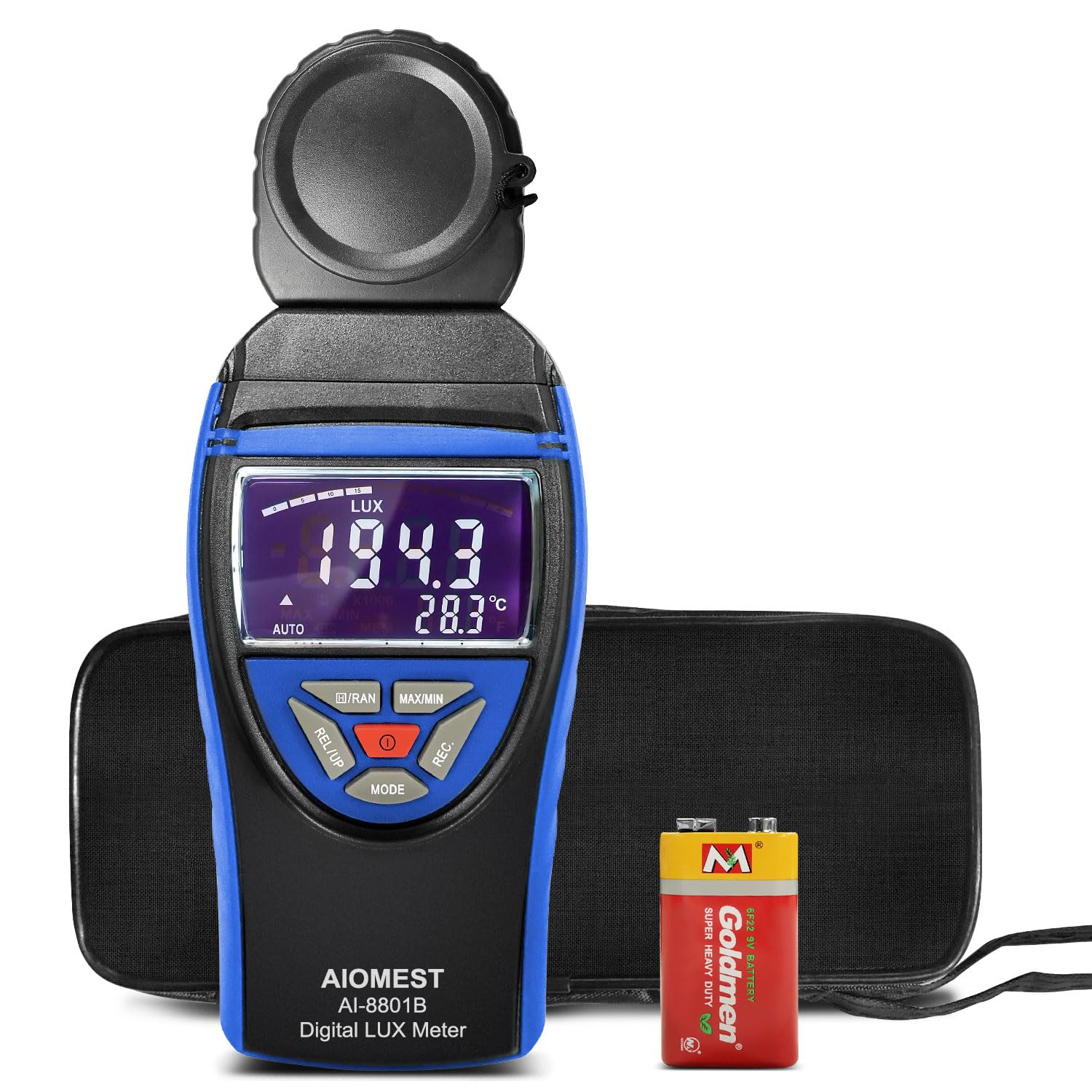 AIOMEST Digital Lux Meter, Illuminance Light Tester Measures 0.1~400,000 Lux/FC, Foot Candles Lumens Detector with Data Storage 270° Rotatable Head for Plants Office LED Luminosity, AI-8801B