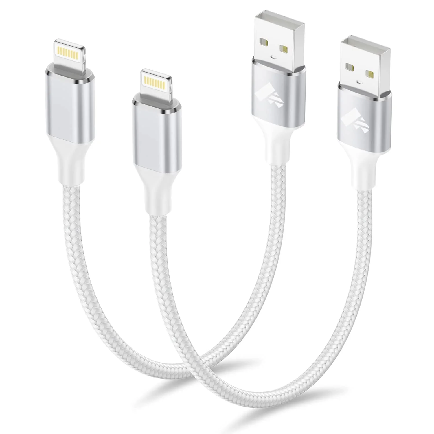 Aioneus Short iPhone Charger Cord 1ft 2Pack, Apple Certified USB A to Lightning Cable 1 Foot Nylon Braided Short iPhone Cable Fast Charging for iPhone 14 13 12 11 Pro Max XR XS 8 7 6 Plus SE White 2