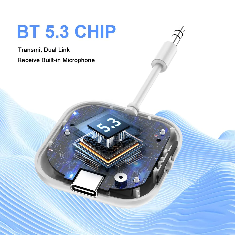 Airplane Bluetooth 5.3 Audio Transmitter Receiver,Supports 2 AirPods or Headphones with All 3.5mm Aux Jacks on Airplanes, Gym Equipment, TVs, & Gaming Consoles ZF-361 - Image 2
