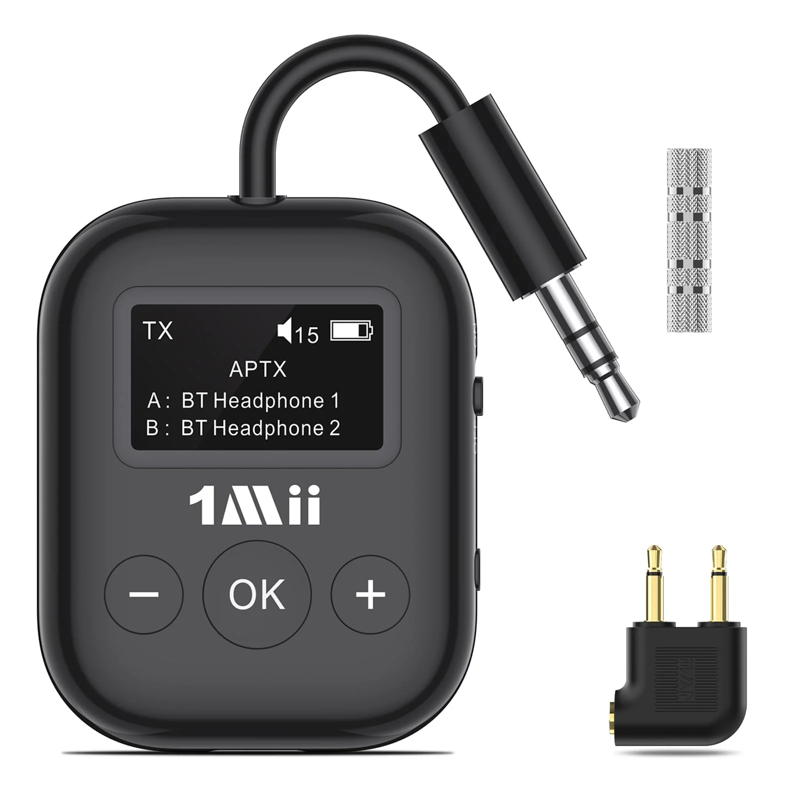 Airplane Bluetooth 5.3 Transmitter for All Headphones - Bluetooth Adapter for TV - Dual Connection - aptX Low Latency - Flying Travel,Long Flight Essentials - Wireless Audio Aux for MP3,Game,PC-Black Black