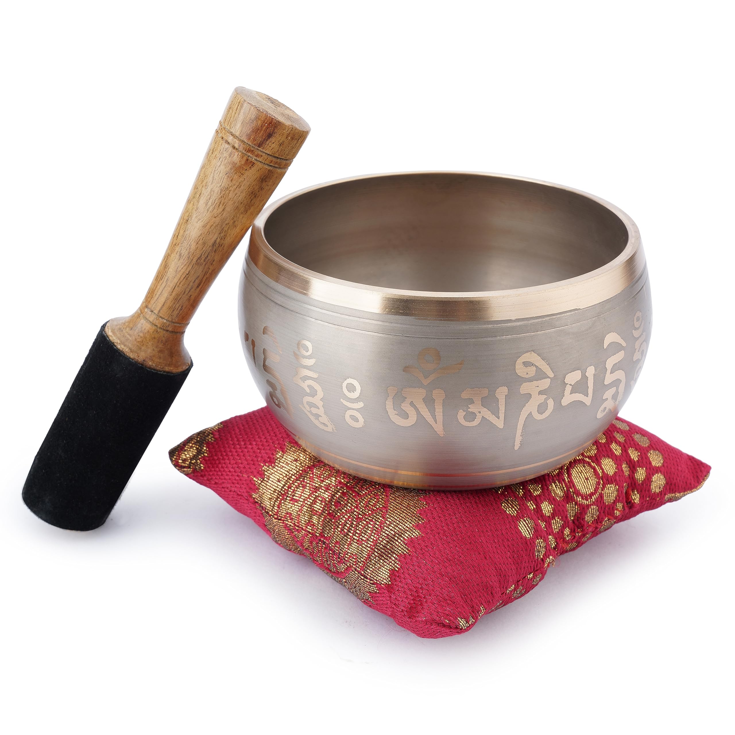 Ajuny Tibetan Singing Bowl Set for Meditation Yoga Chakra Healing Stress Relief Mindfulness Handmade Brass Sound Bowl with Stick and Cushion Unique Spiritual Gifts for Women & Men (Gold Beige) Gold-Beige - Image 5