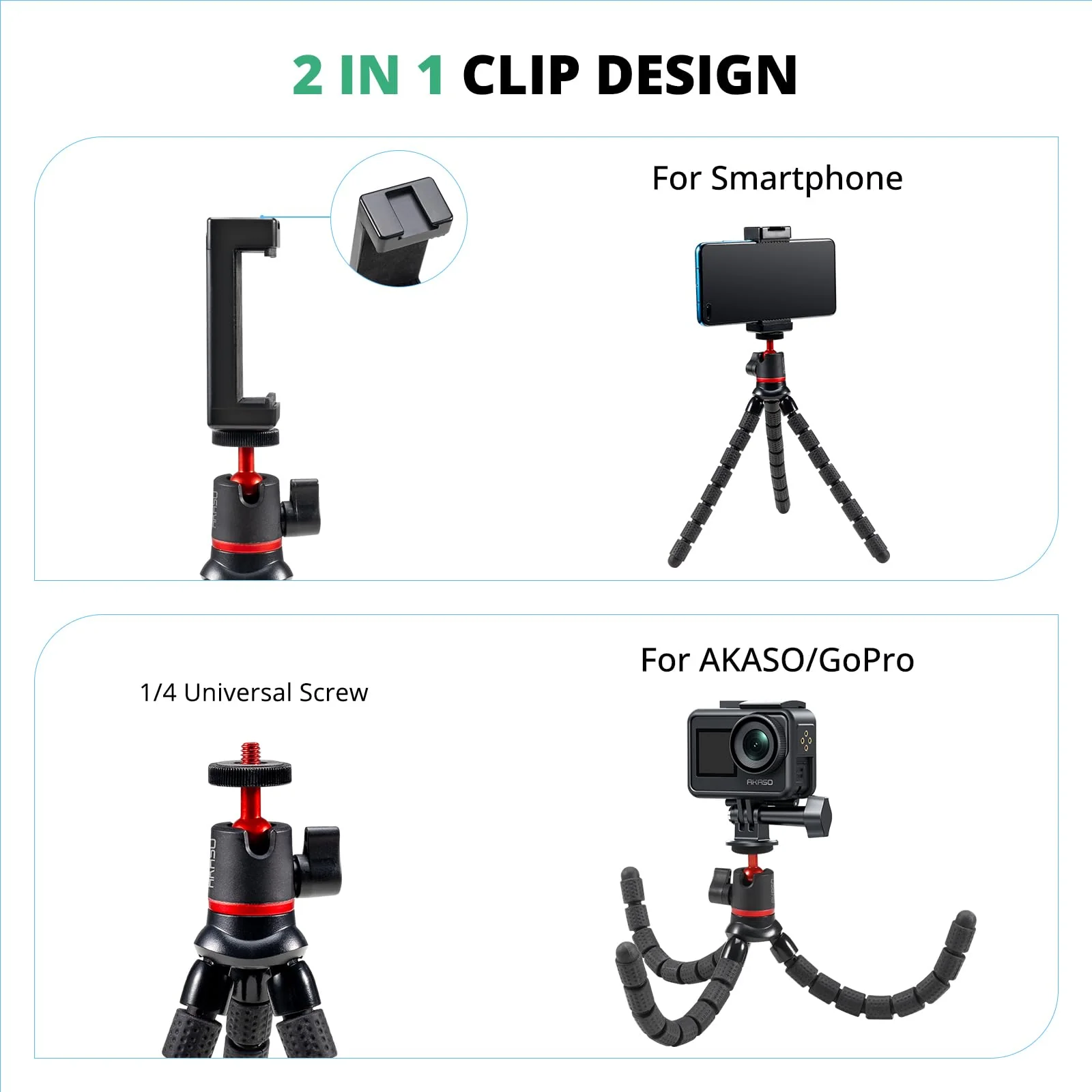 AKASO Mini Flexible Tripod Stand Travel Octopus Tripod with 1/4'' Screw for Magic Arm, Compatible with AKASO Action Camera EK7000/Brave 4/Brave 7 LE/Brave 7/GoPro Hero12/11/10/ 9/Max/DJI Osmo Action - Image 2