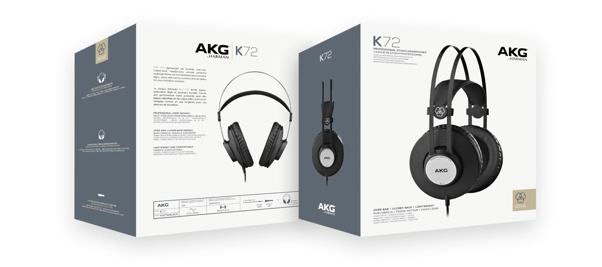 AKG Pro Audio K72 Over-Ear, Closed-Back, High-Sensitivity, High Output 40mm drivers, Studio Professional Headphone. Also Great for Portable Devices. Black. - Image 10